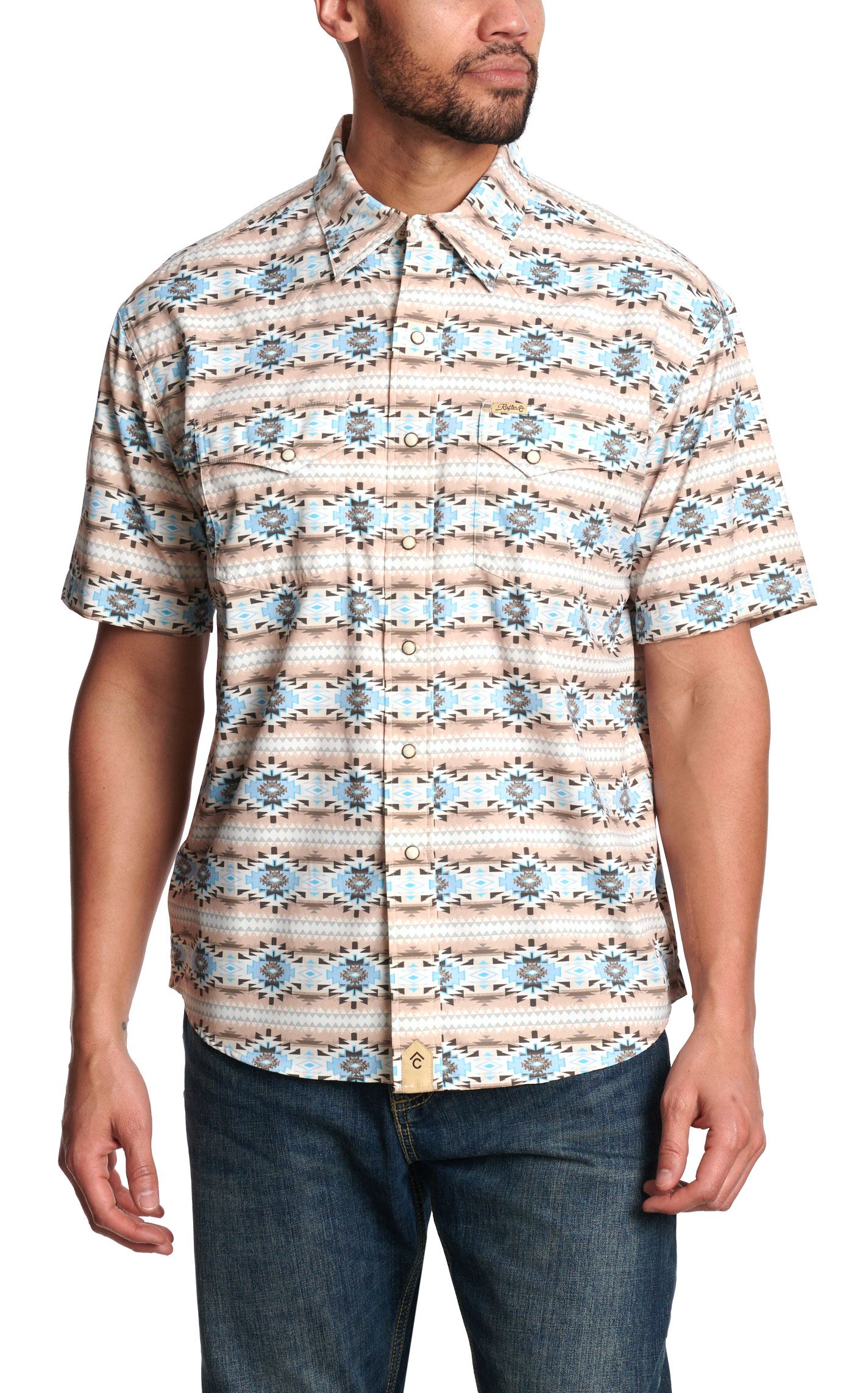Rafter C Men's Khaki & Blue Aztec Print Shirt - Image 1