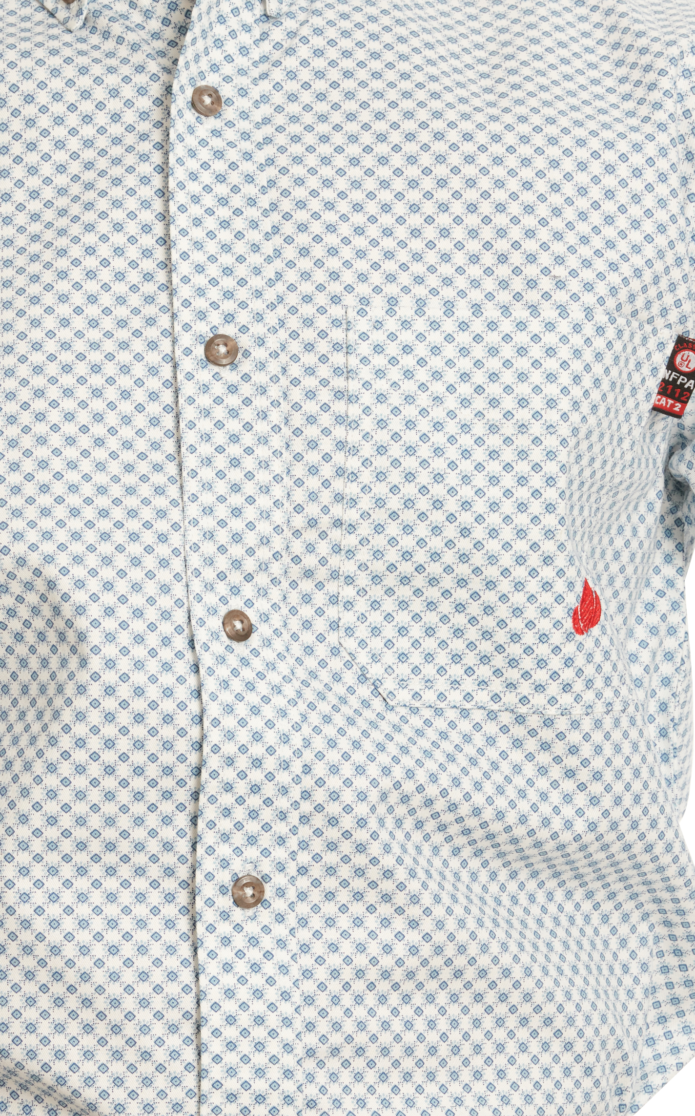 Forge Men's White & Stone Blue Geo Print Long Sleeve FR Work Shirt - Image 1