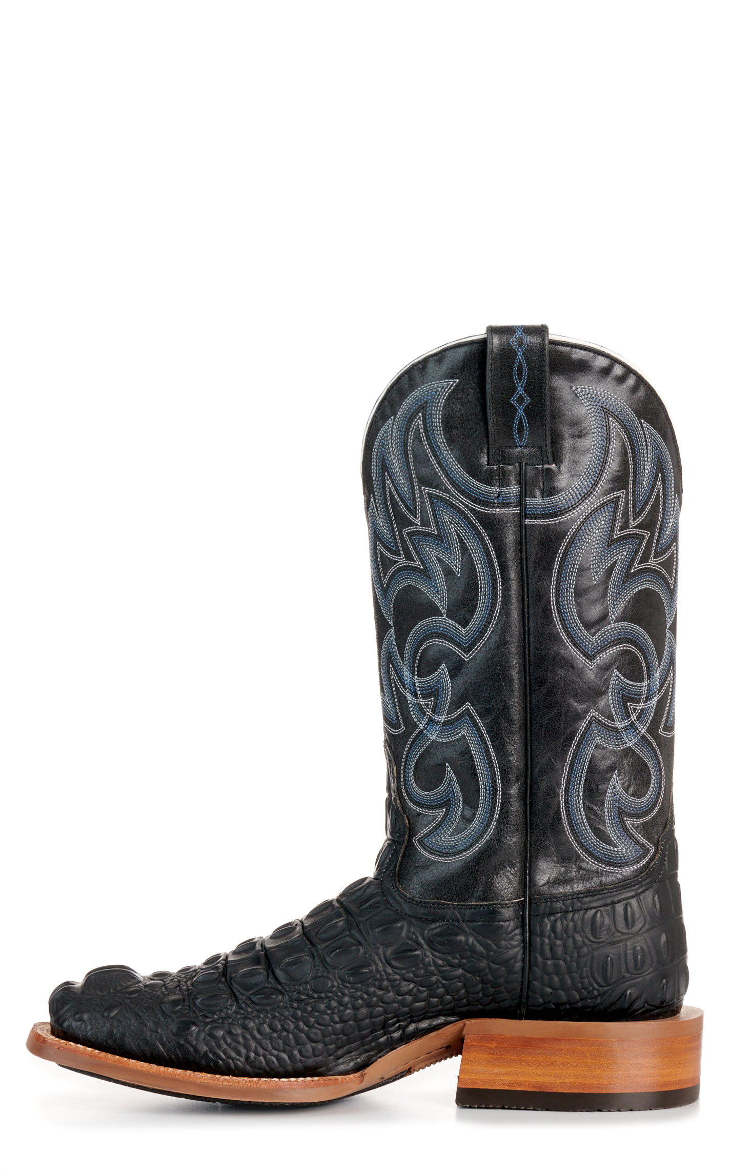 Cavender's Men's Intrepid Black Hornback Alligator Print and Gray Wide Square Toe Cowboy Boot - Image 1