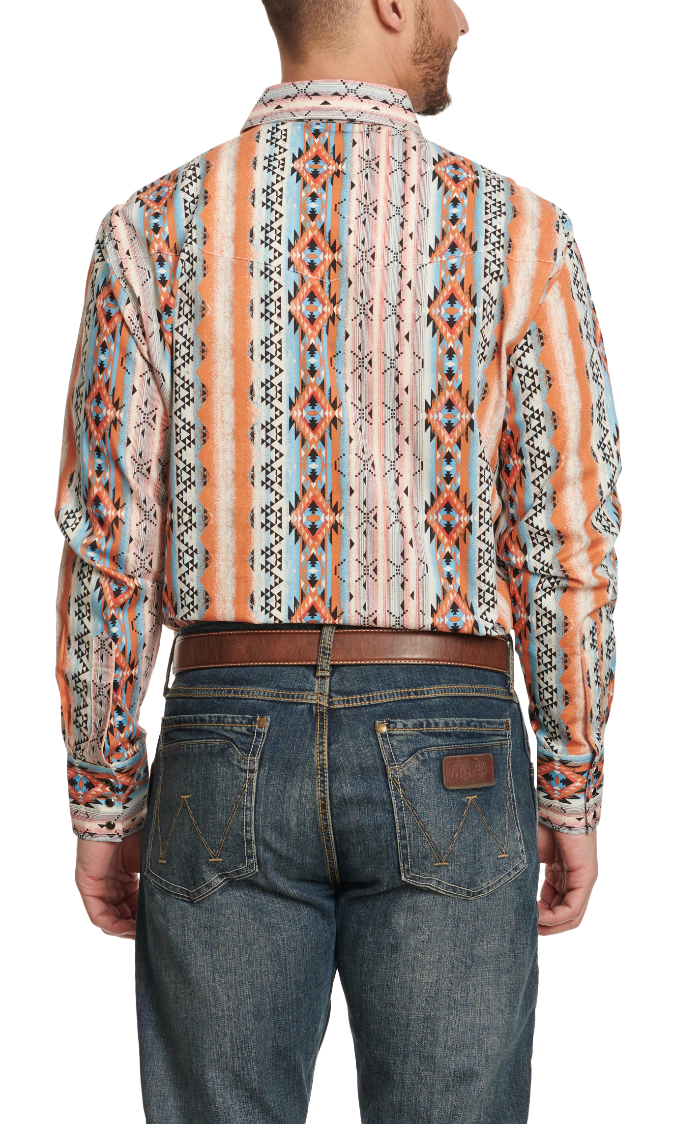 Wrangler Checotah Men's Tangerine & Black Print Western Shirt - Image 1
