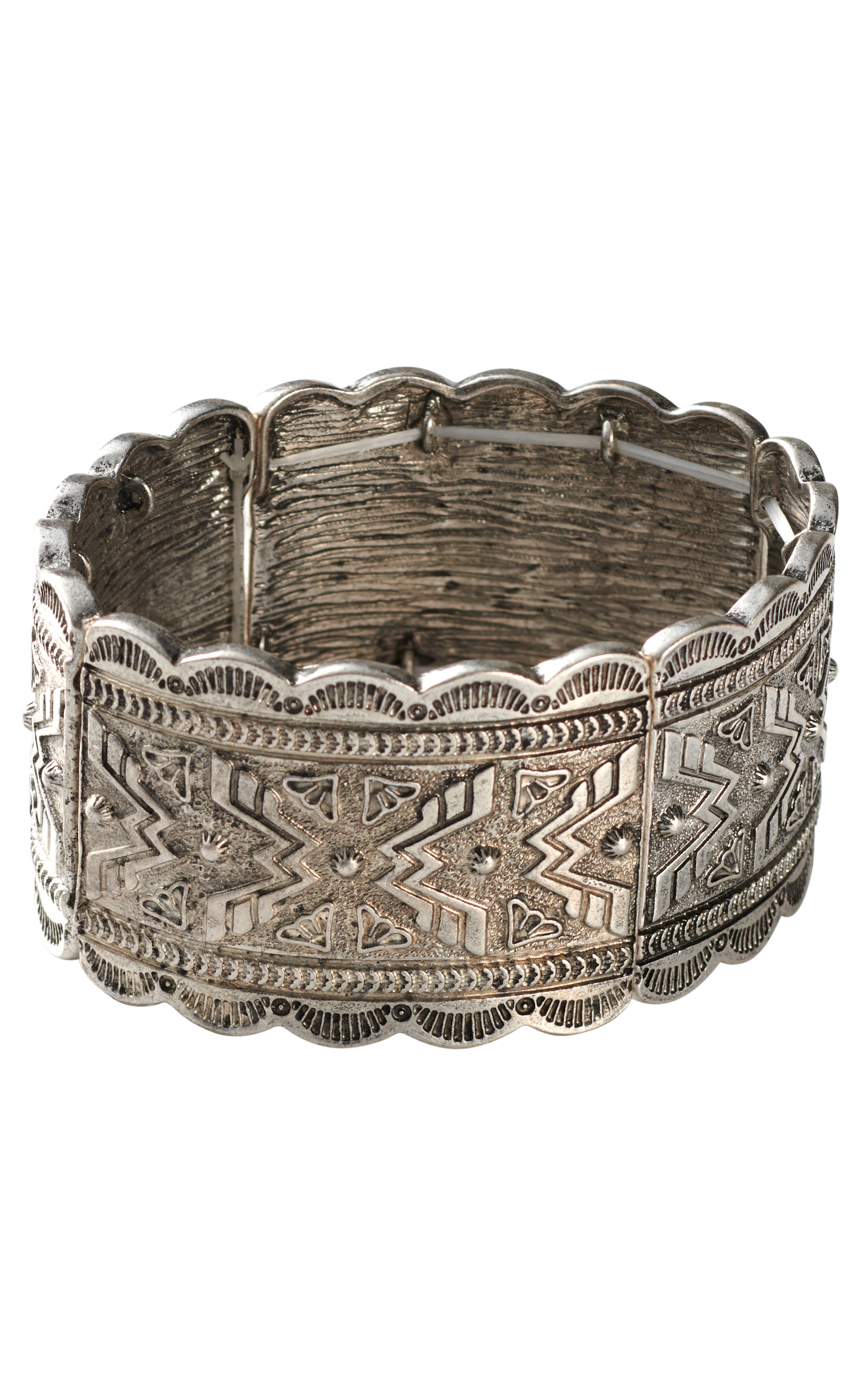 806 by Pink Panache Silver Etched Scalloped Stretch Bracelet - Image 1