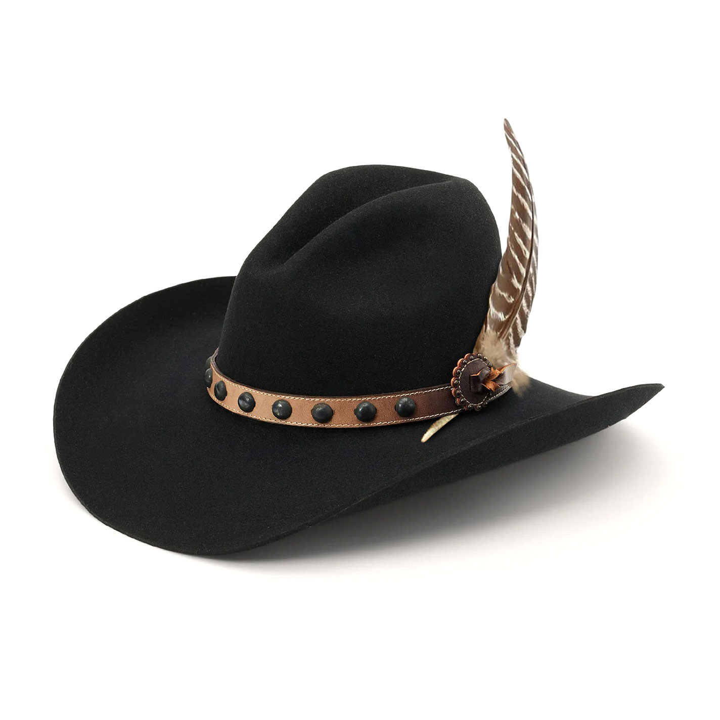 Stetson 4X Broken Bow Gus Black with Brown Studded Leather Hat Band Felt Cowboy Hat - Image 1