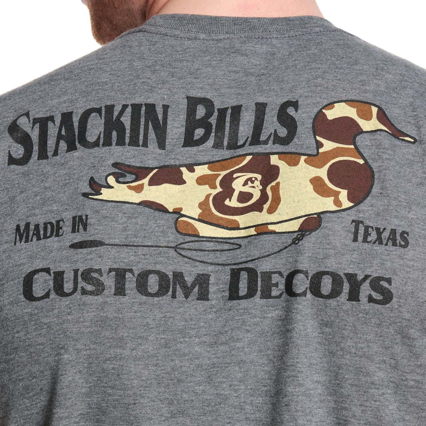 Stackin Bills Men's Gray Custom Decoys Logo T-Shirt - Image 1