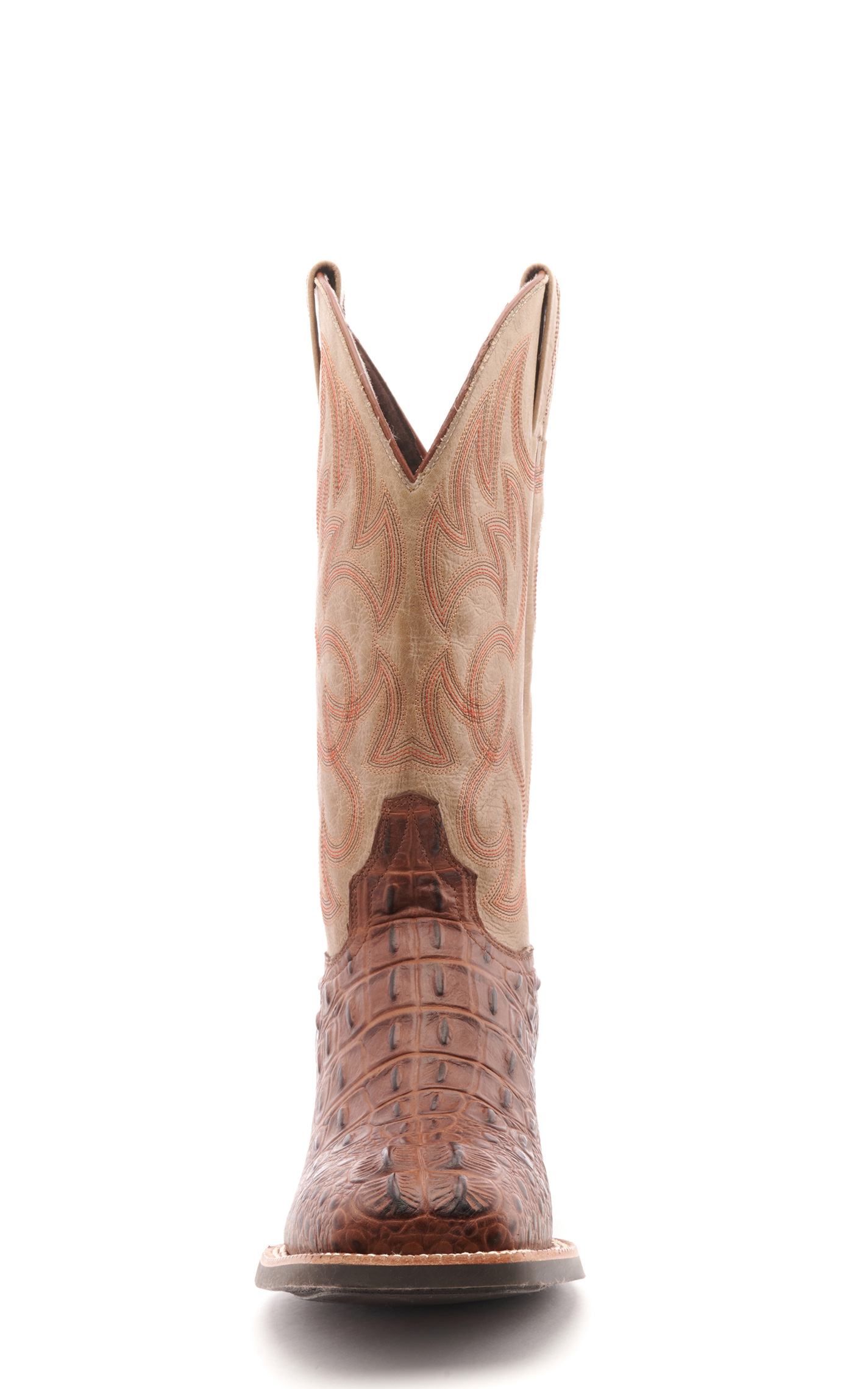 Cavender's Men's Intrepid Antique Cognac Hornback Alligator Print and Bone Wide Square Toe Cowboy Boot - Image 1