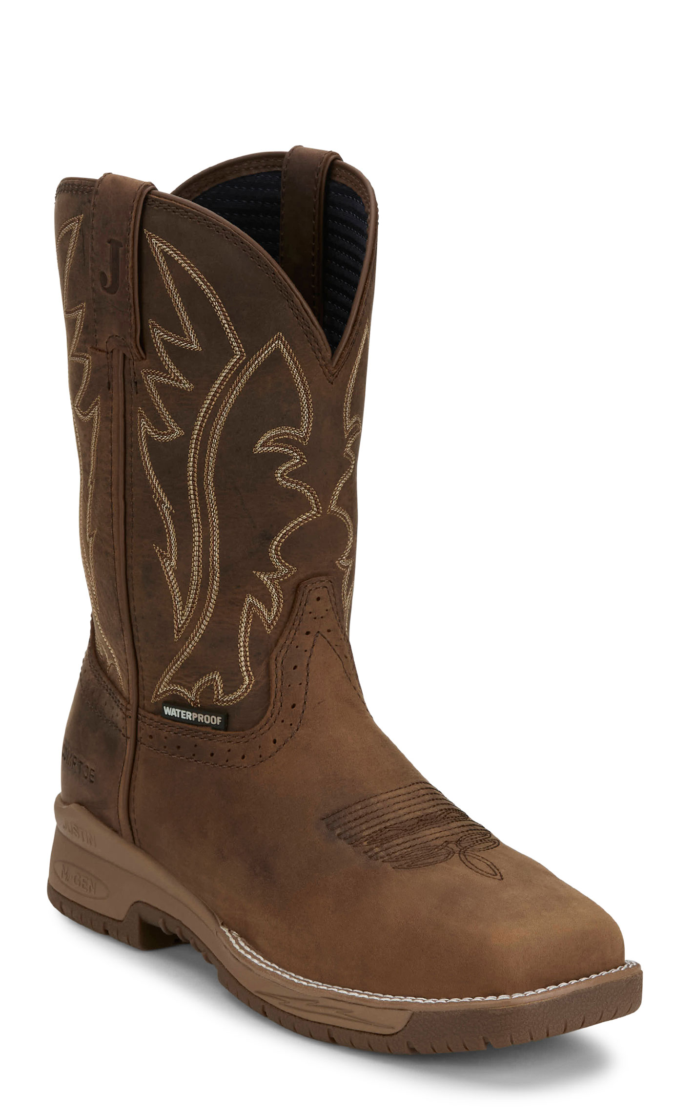 Justin Men's Brown Nitread Waterproof Oil & Slip Resistant Work Boots - Image 1
