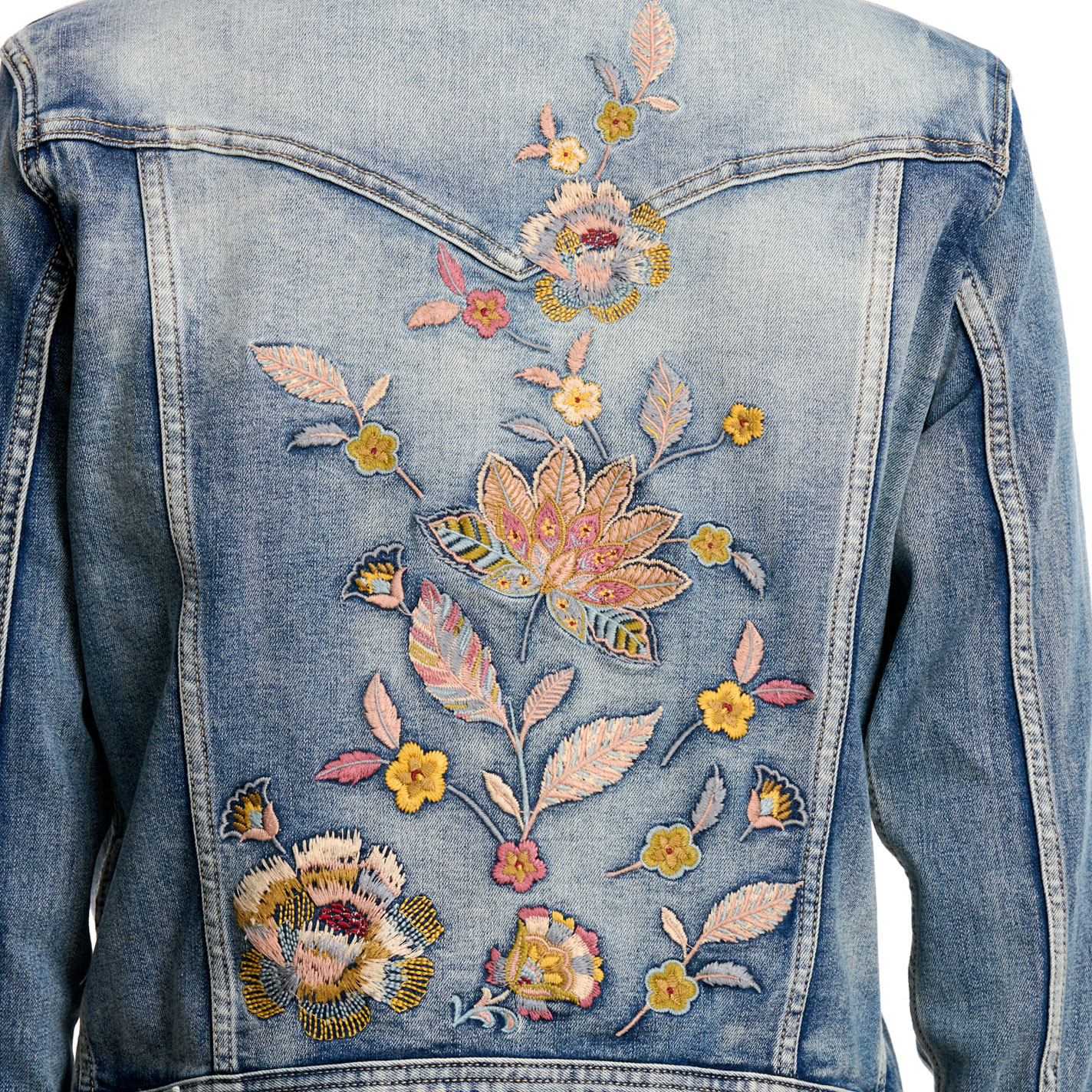 Grace in LA Women's Light Wash Floral Embroidered Jacket - Image 1