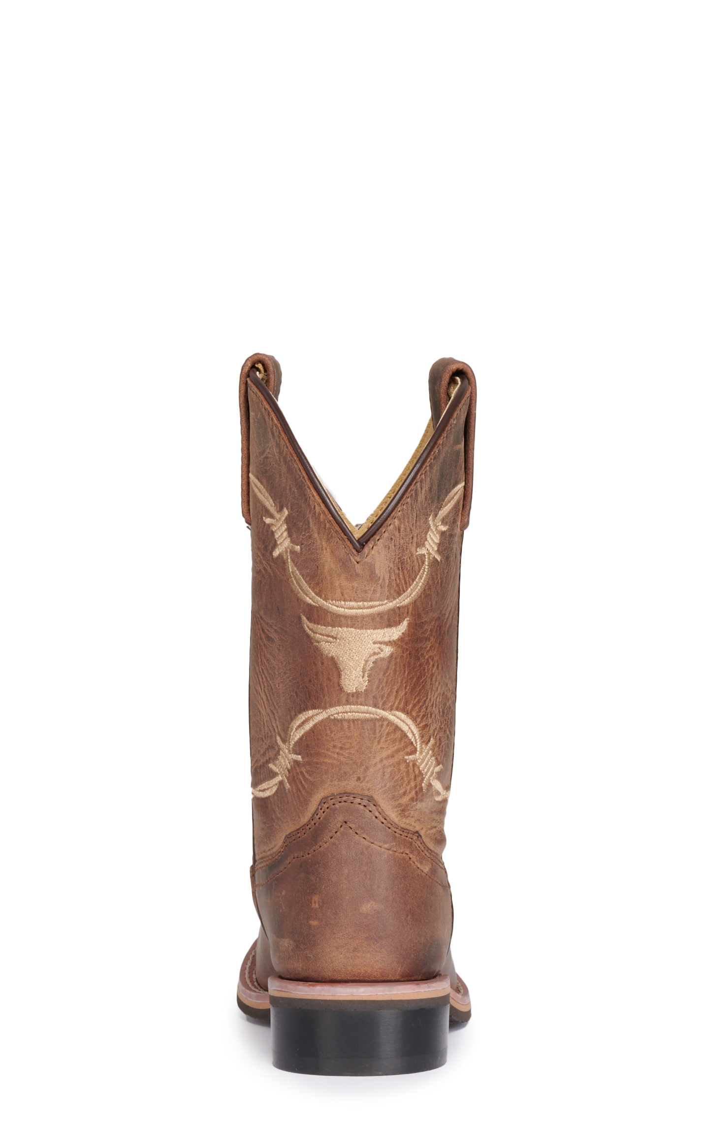 Smoky Mountain Kids Distressed Brown with Barbwire Embroidery Wide Square Toe Cowboy Boots - Image 1