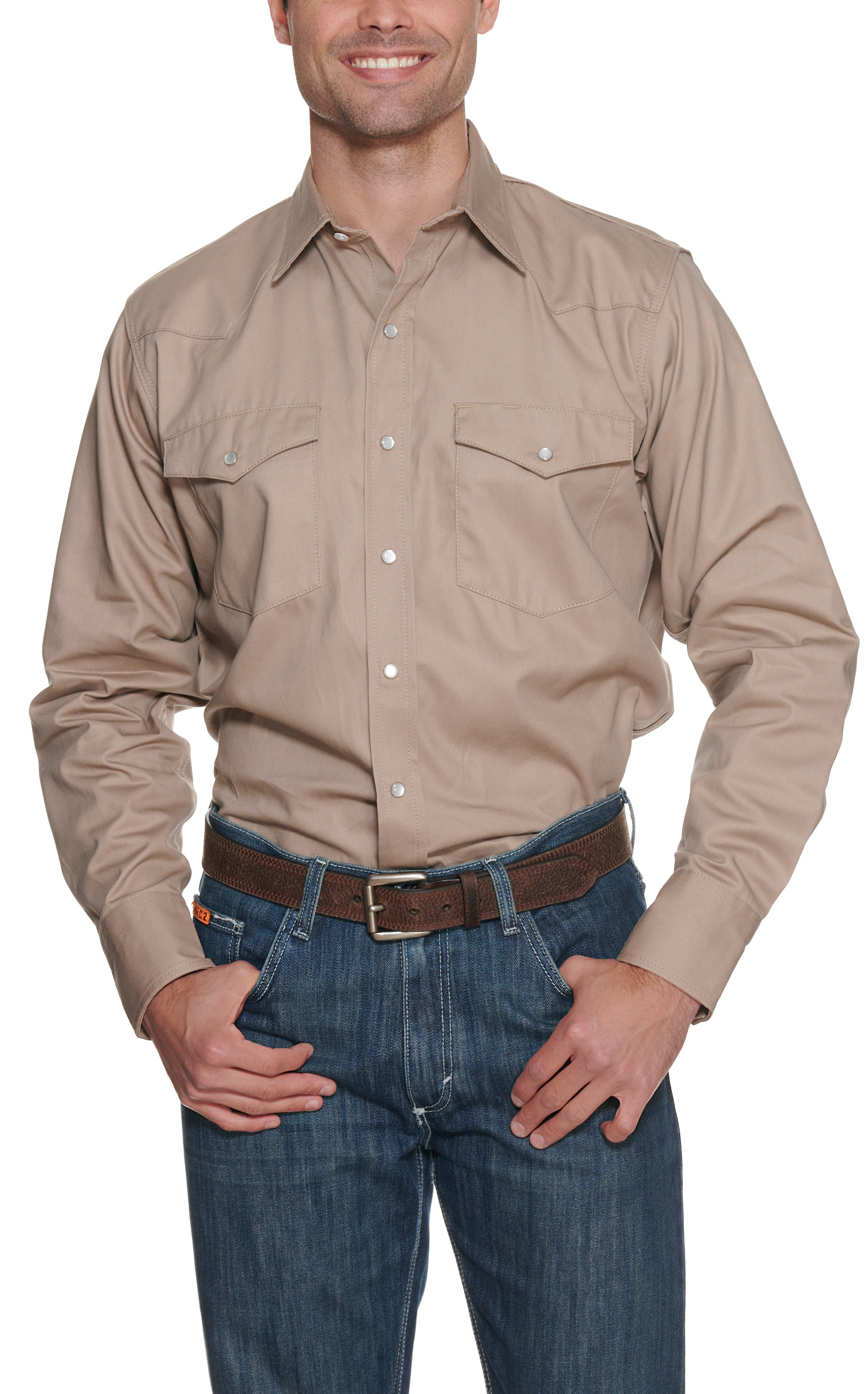 Cowboy Workwear Khaki Long Sleeve Work Shirt - Image 1
