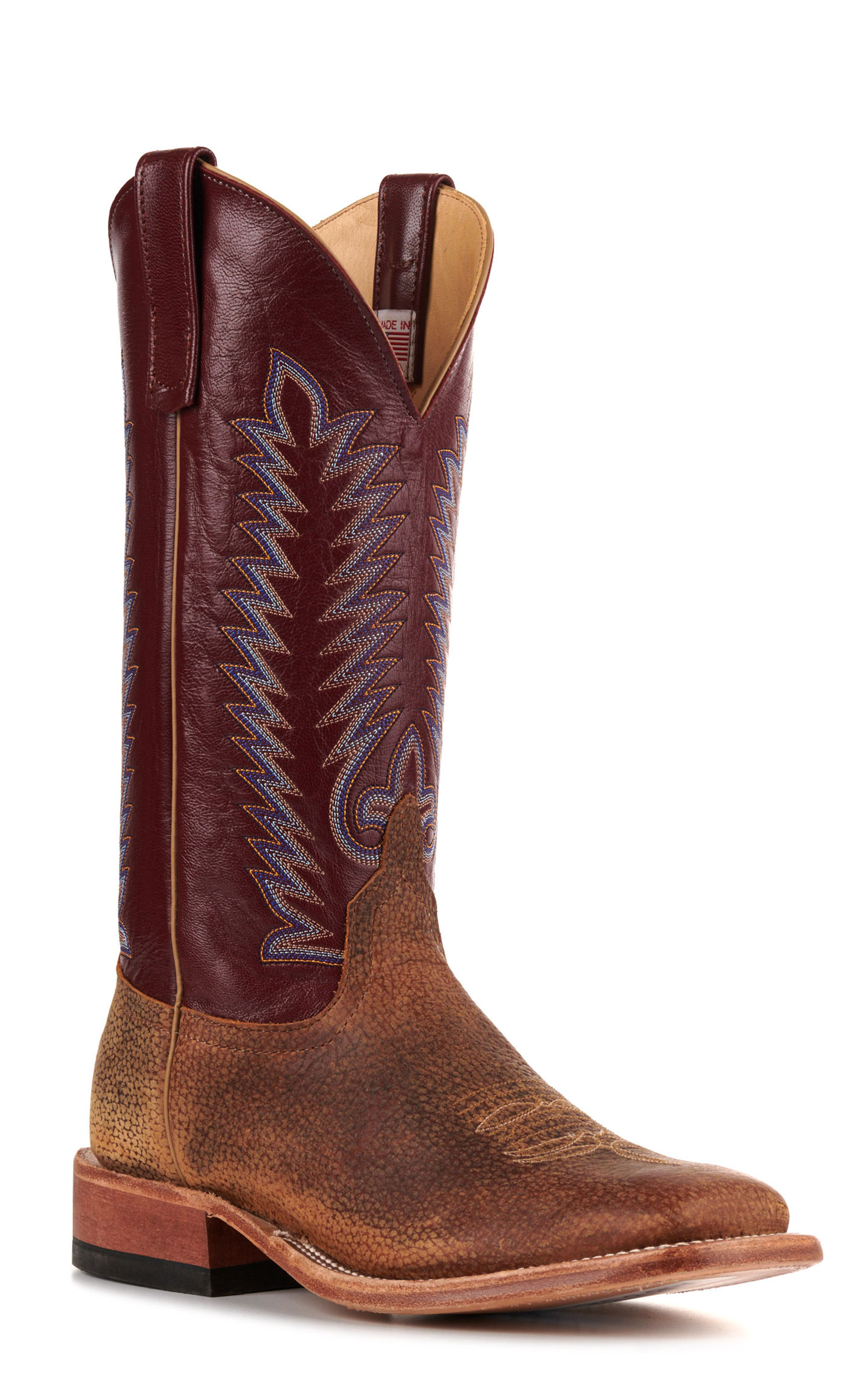 Anderson Bean Men's Geronimo Brown Bison and Sangria Wine Square Toe Cowboy Boots - Image 1