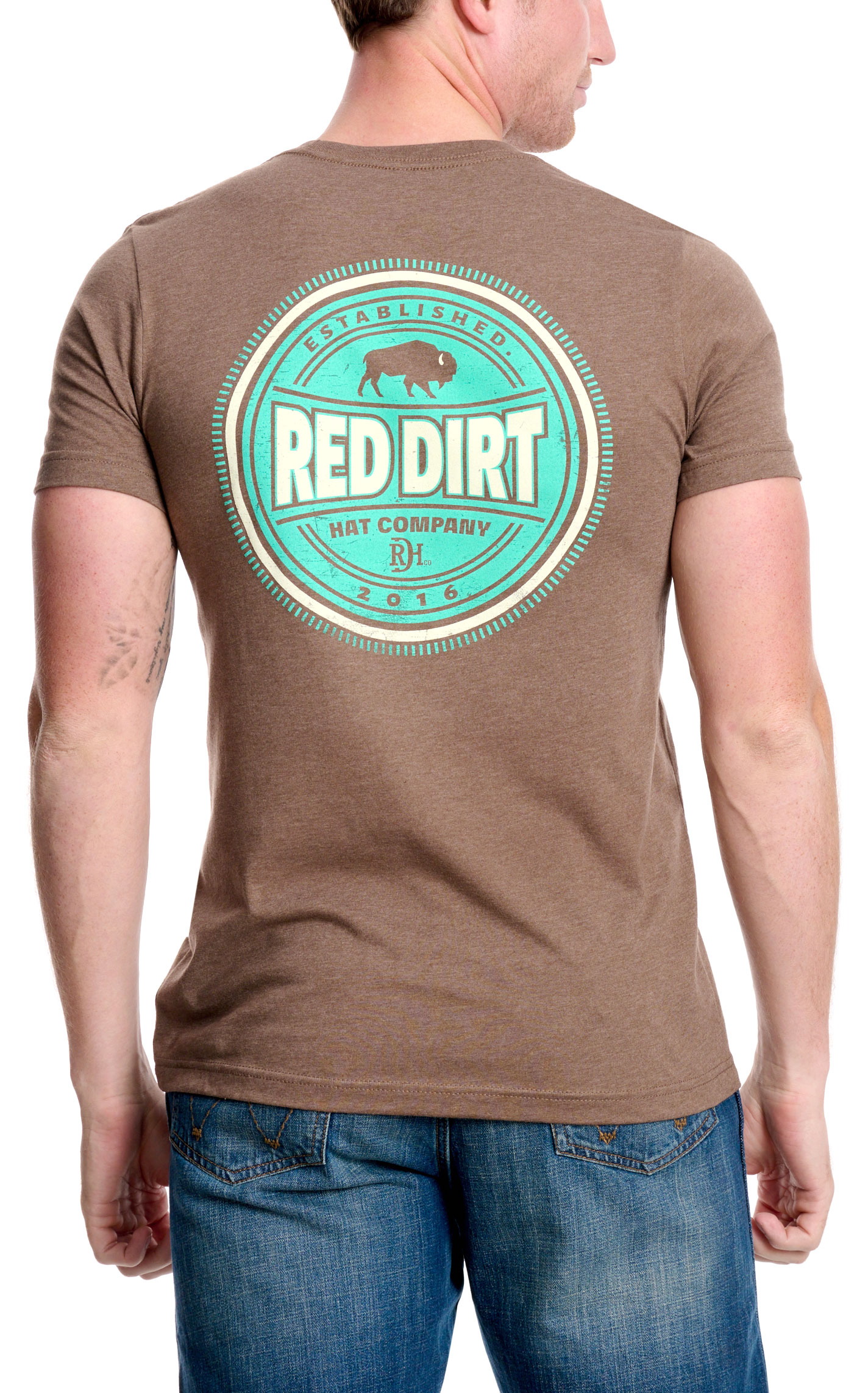 Red Dirt Hat Co. Men's Brown Buffalo Chip Logo Graphic T-Shirt - Image 1