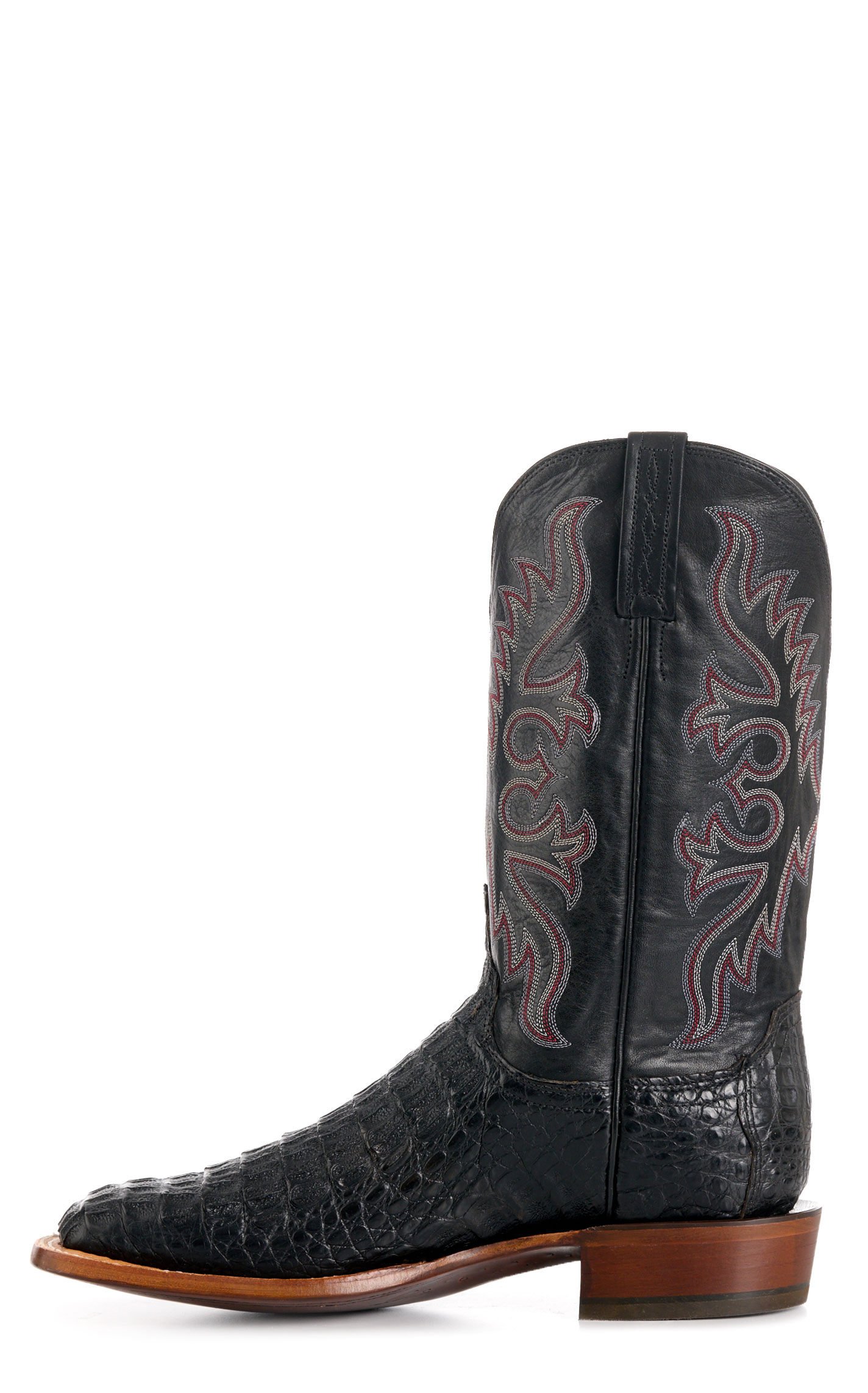Lucchese Men's Black Fisher Hornback Caiman Leather Wide Square Toe Boots  - Image 1