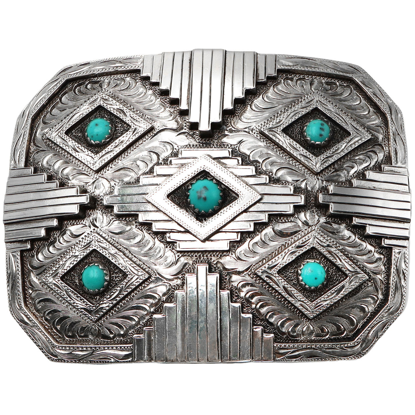 AndWest Silver & Turquoise Concho Etched Aztec Belt Buckle - Image 1