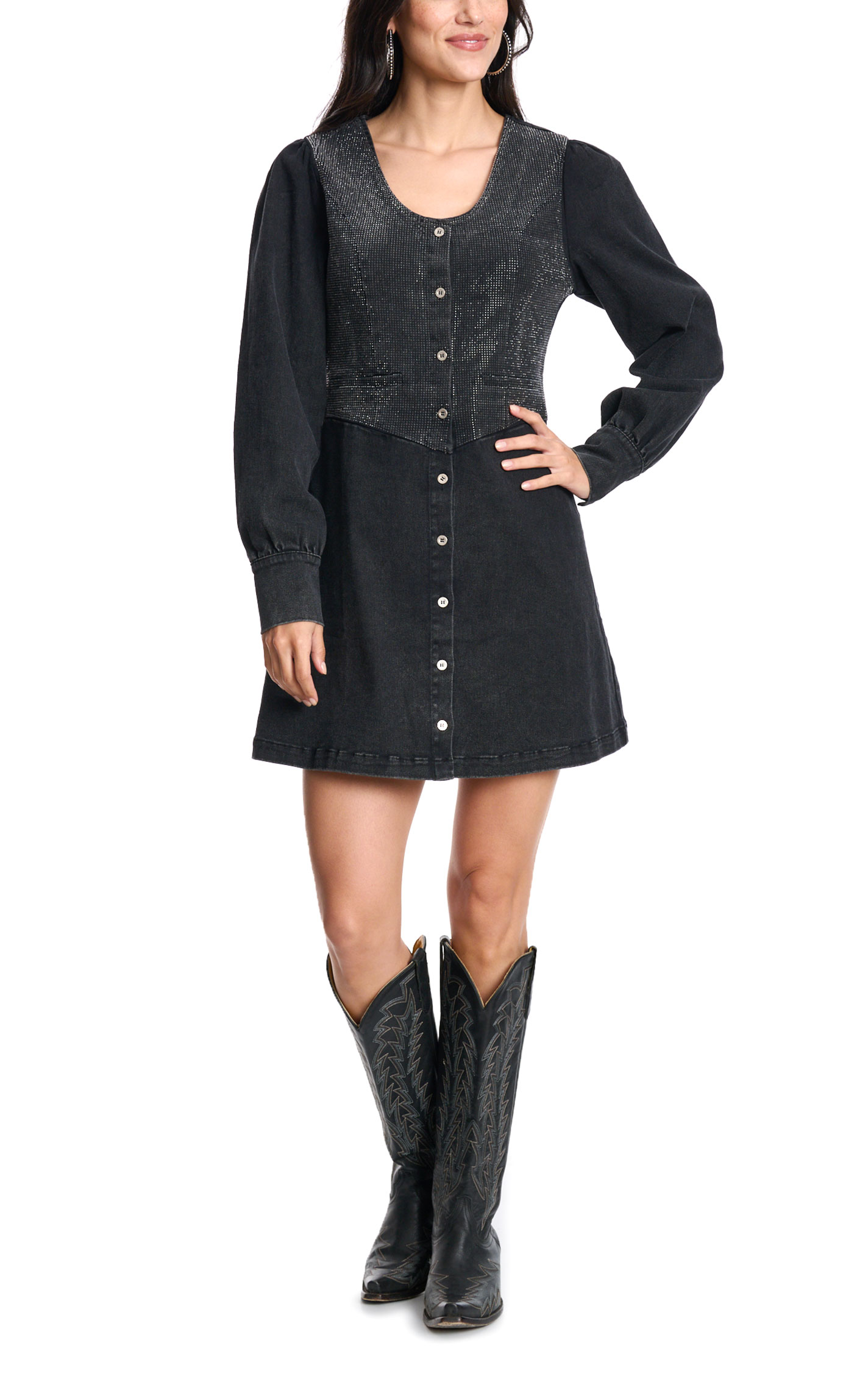 Rockin' C Women's Black Denim & Bling Dress - Image 1