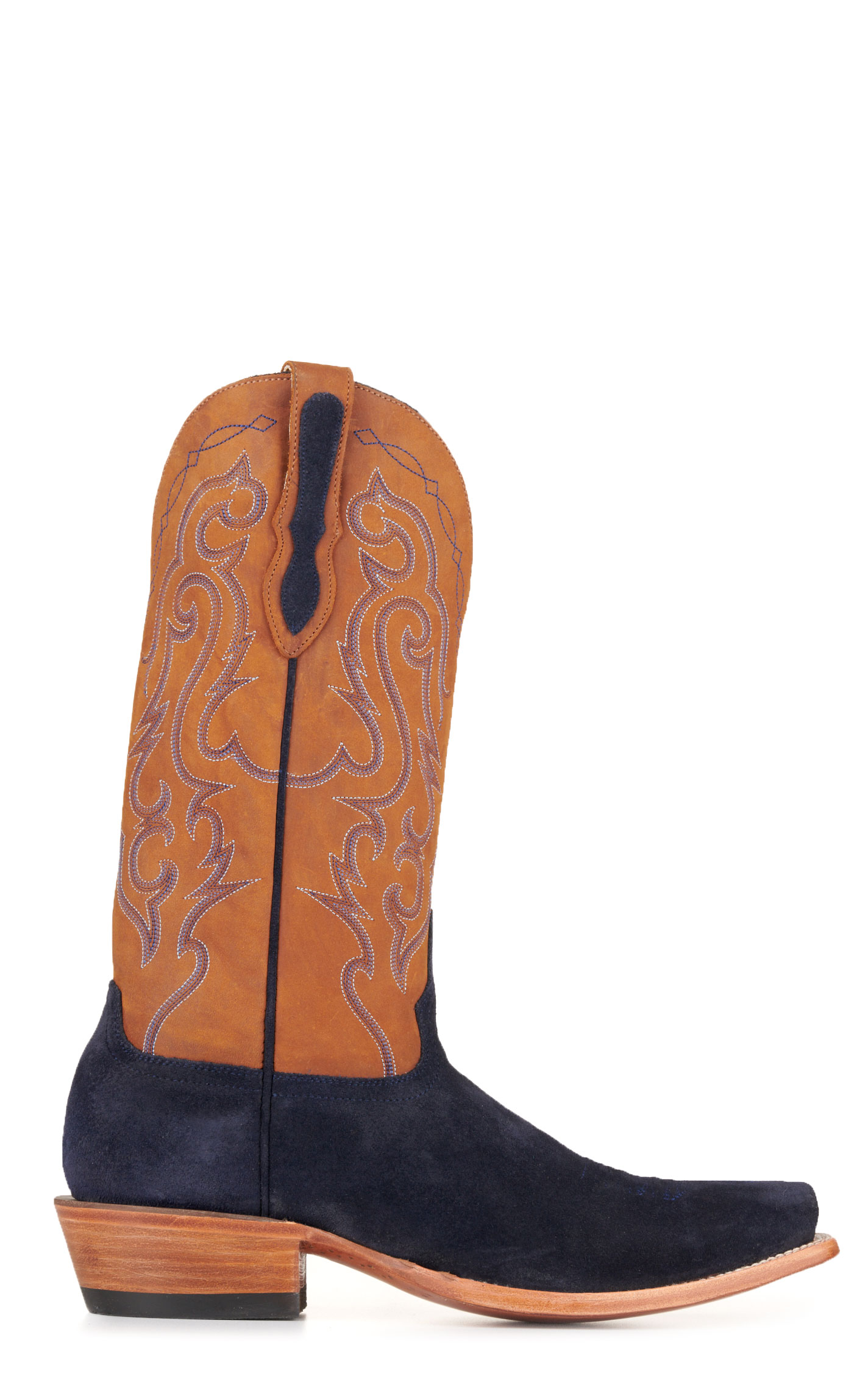 Cavender's Men's Indigo Blue Roughout and Rust Punchy Square Toe Cowboy Boots - Image 1