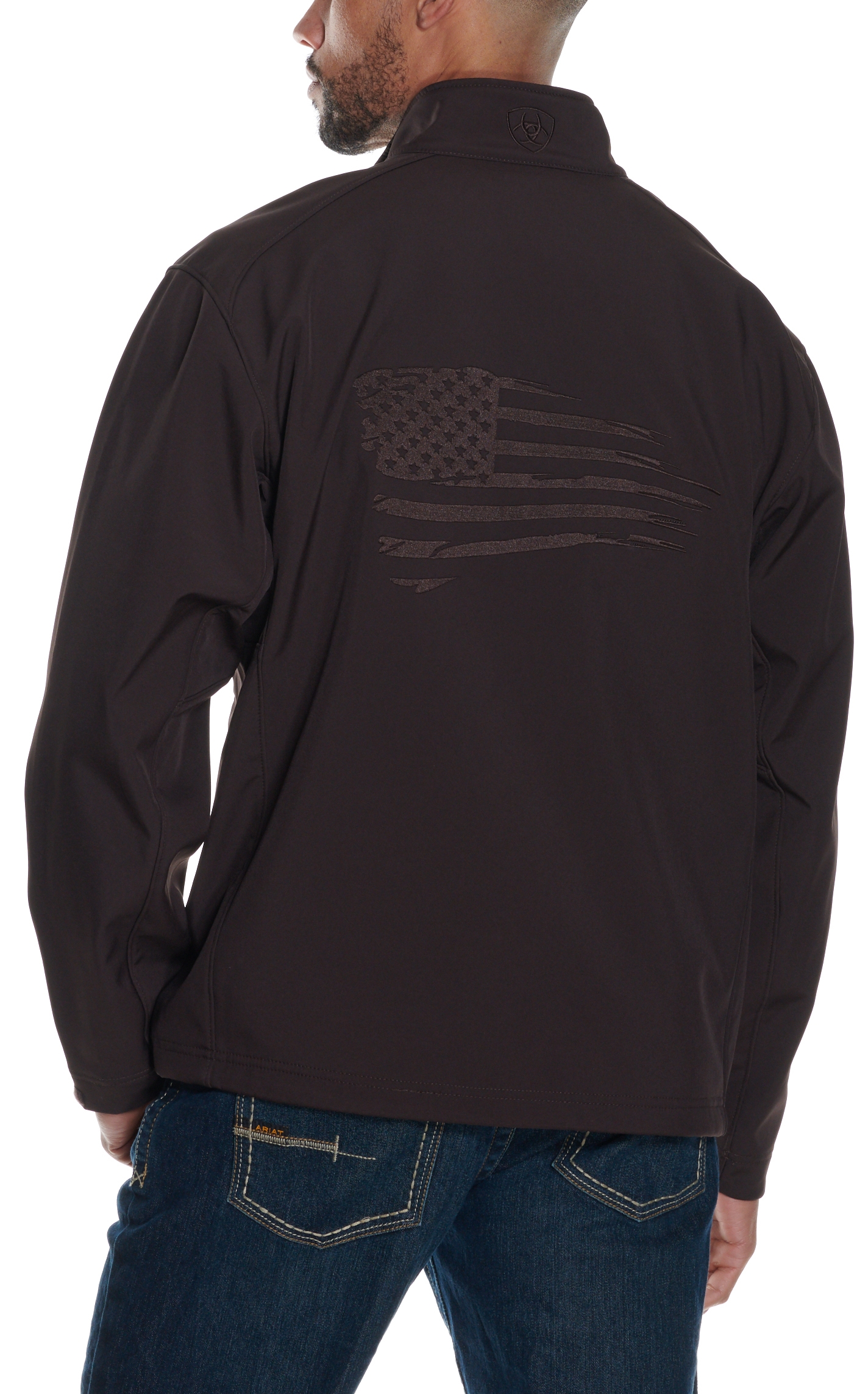 Ariat Men's Logo 2.0 Patriot Coffeebean Brown with Flag Embroidery Water Resistant Long Sleeve Softshell Jacket - Image 1