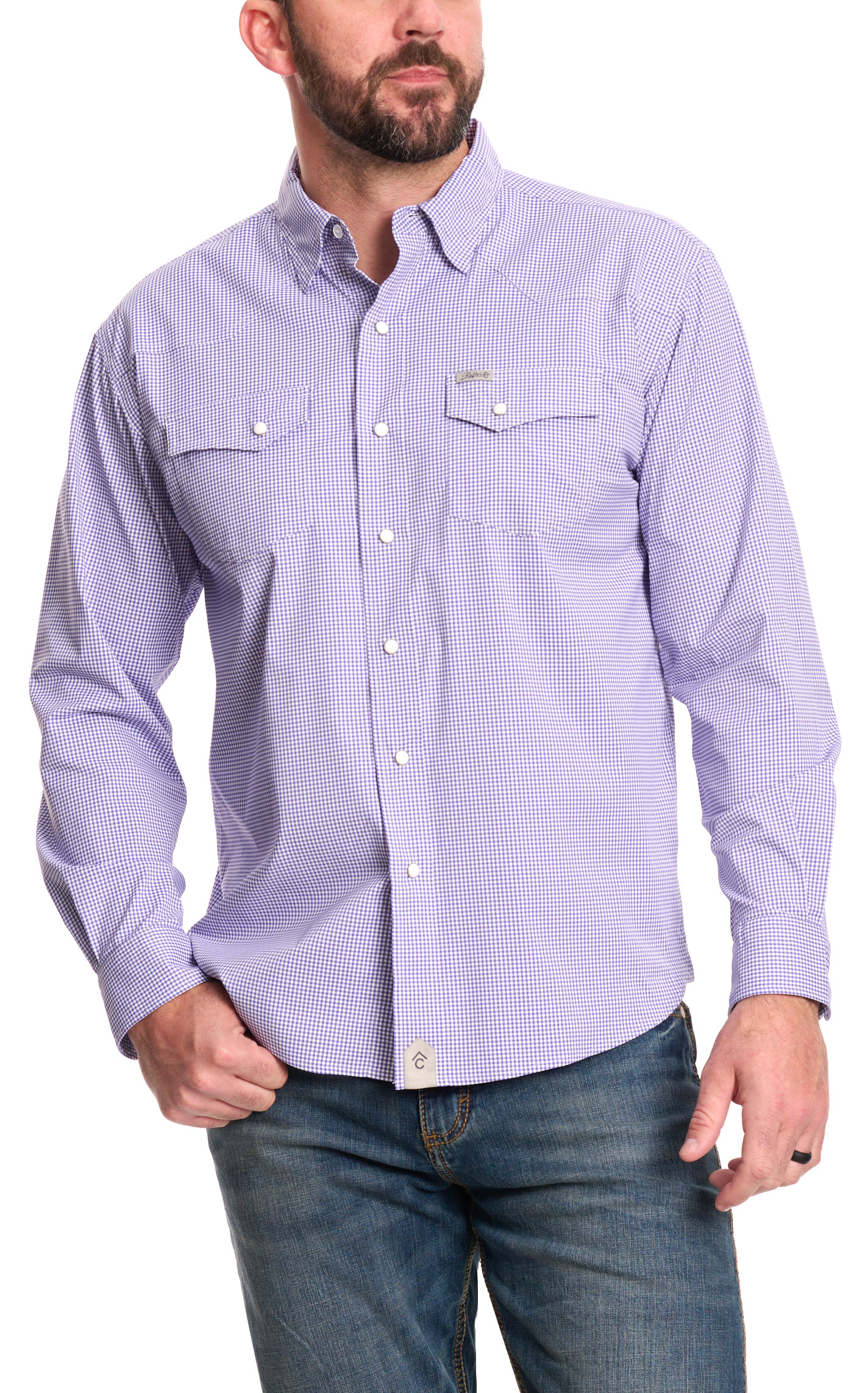 Rafter C Outdoors Men's Purple Gingham Lefty Fishing Shirt - Image 1