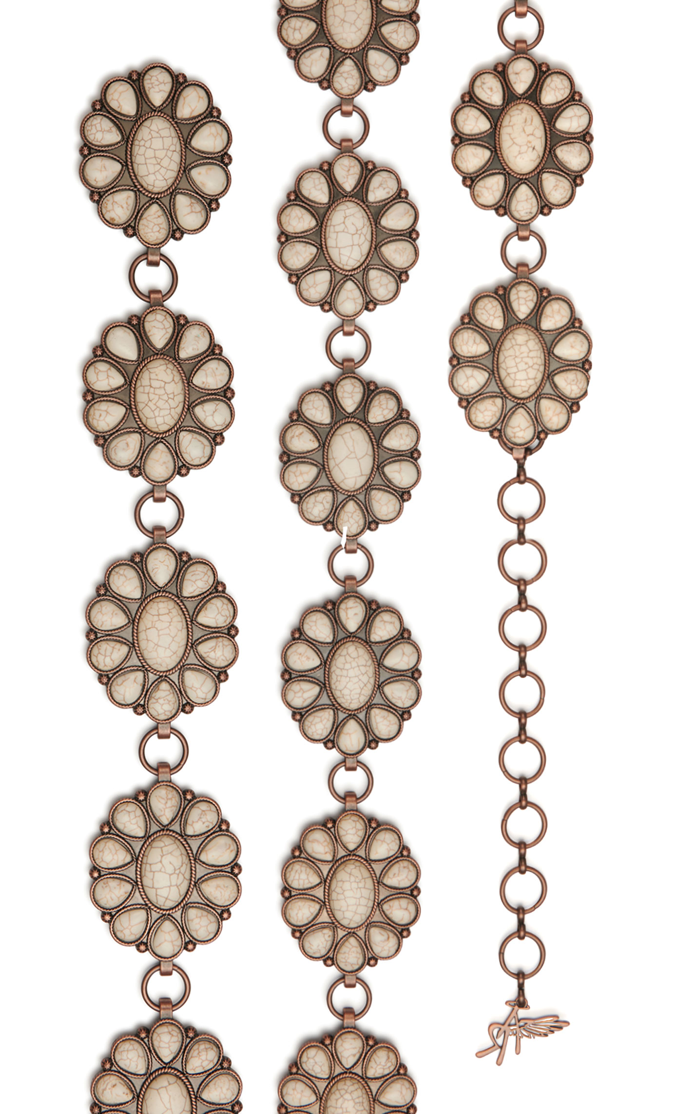 Angel Ranch Women's Copper & Cream Stone Flower Concho Belt - Image 1