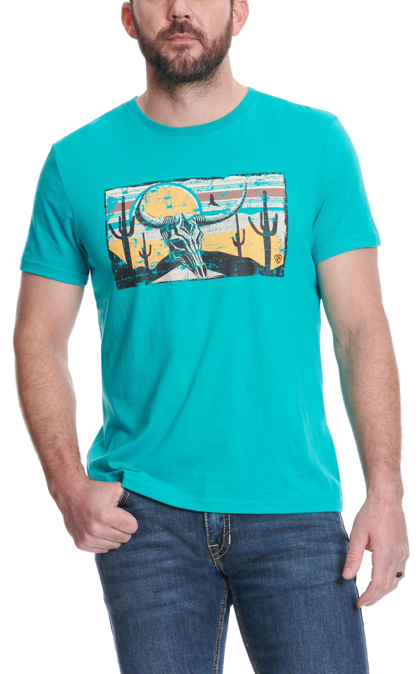Rock & Roll Denim Unisex Turquoise & Desert Skull Graphic T-Shirt - Image 1