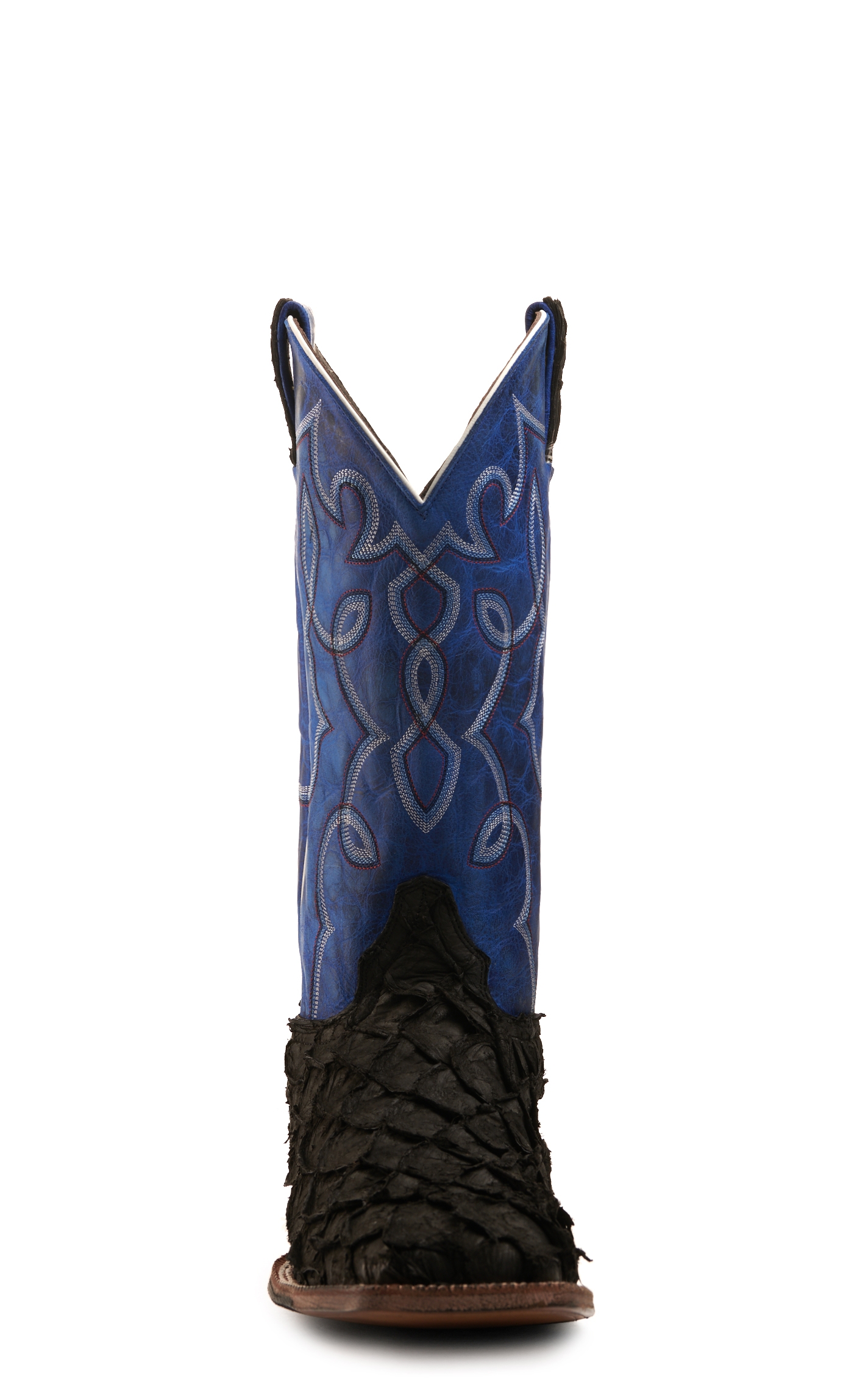 Cavender's Men's Black Nubuck Pirarucu with Blue Cowhide Wide Square Toe Exotic Cowboy Boot - Image 1