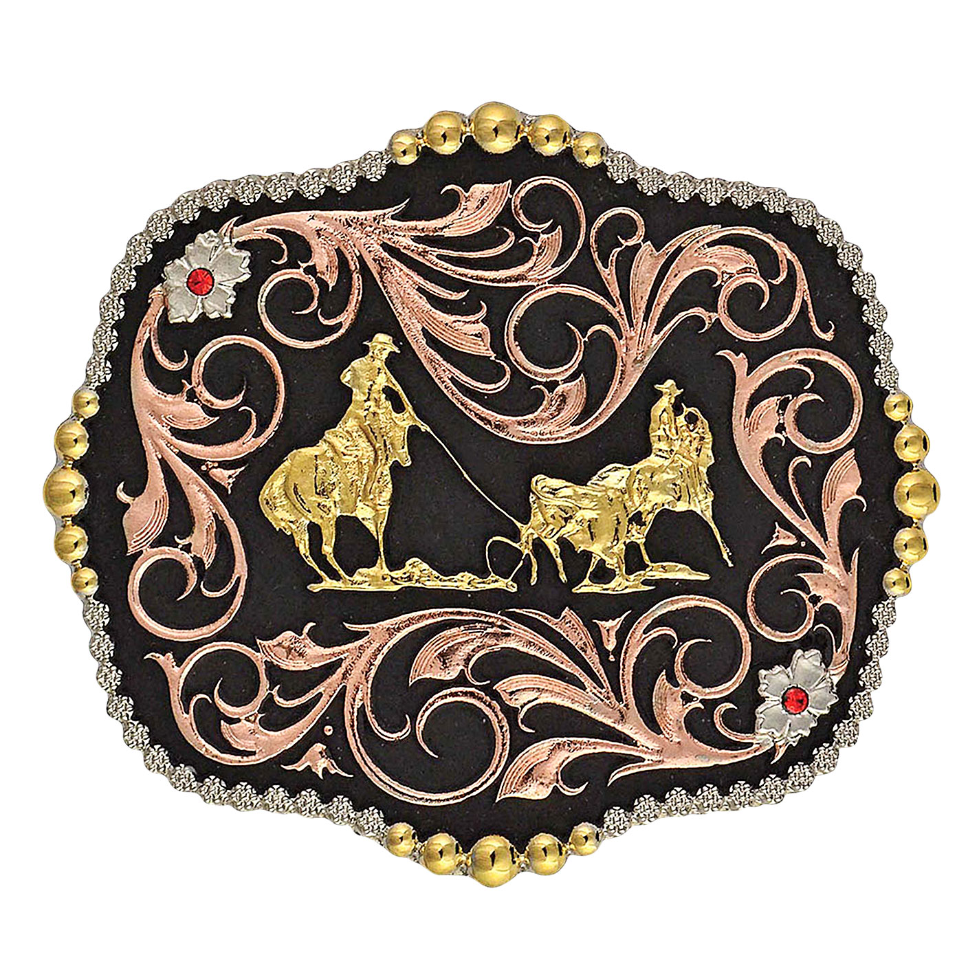 Montana Silversmiths Tri-Color Team Ropers Traditional Belt Buckle - Image 1