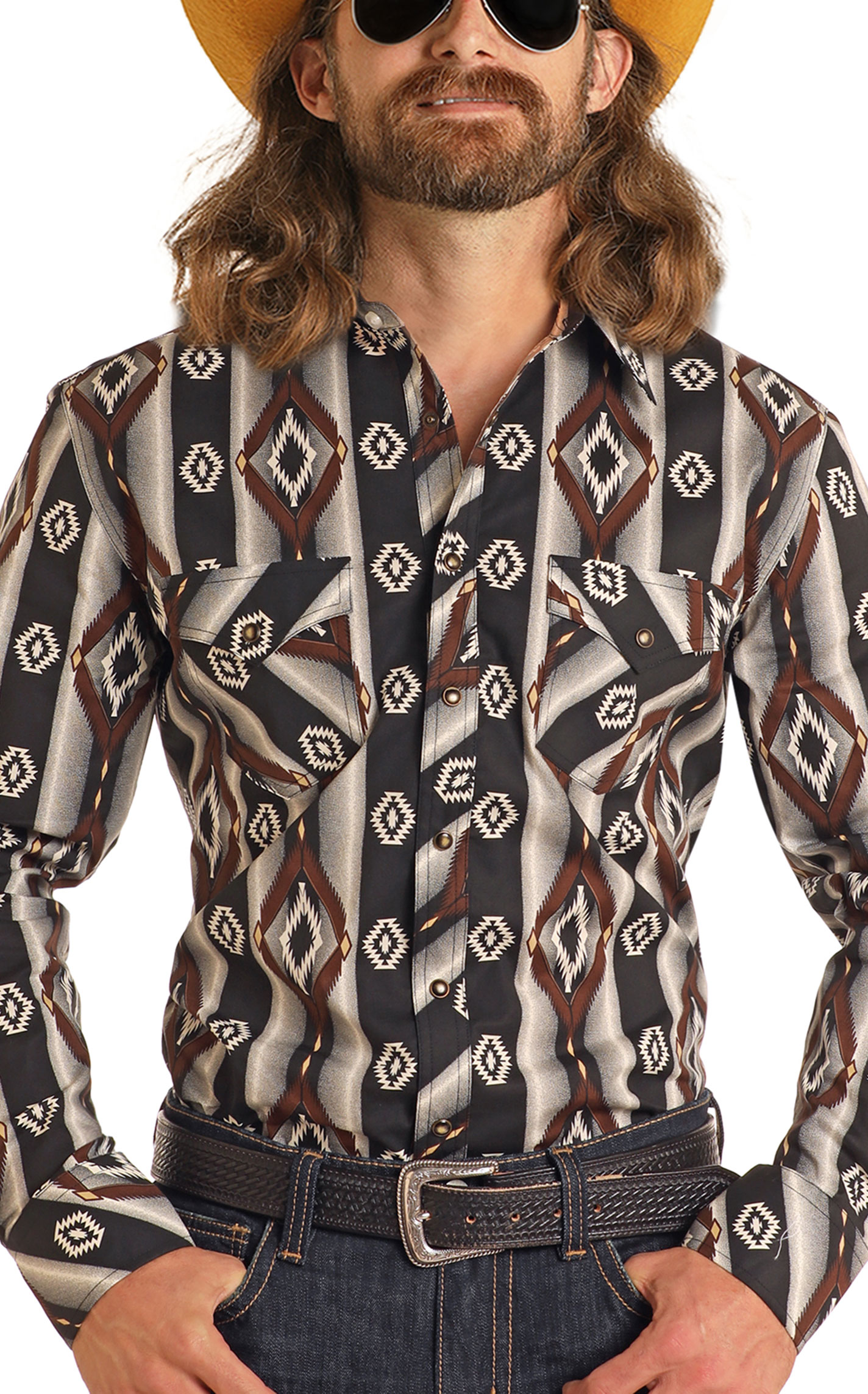 Dale Brisby Men's Black & Gray Aztec Western Shirt - Image 1
