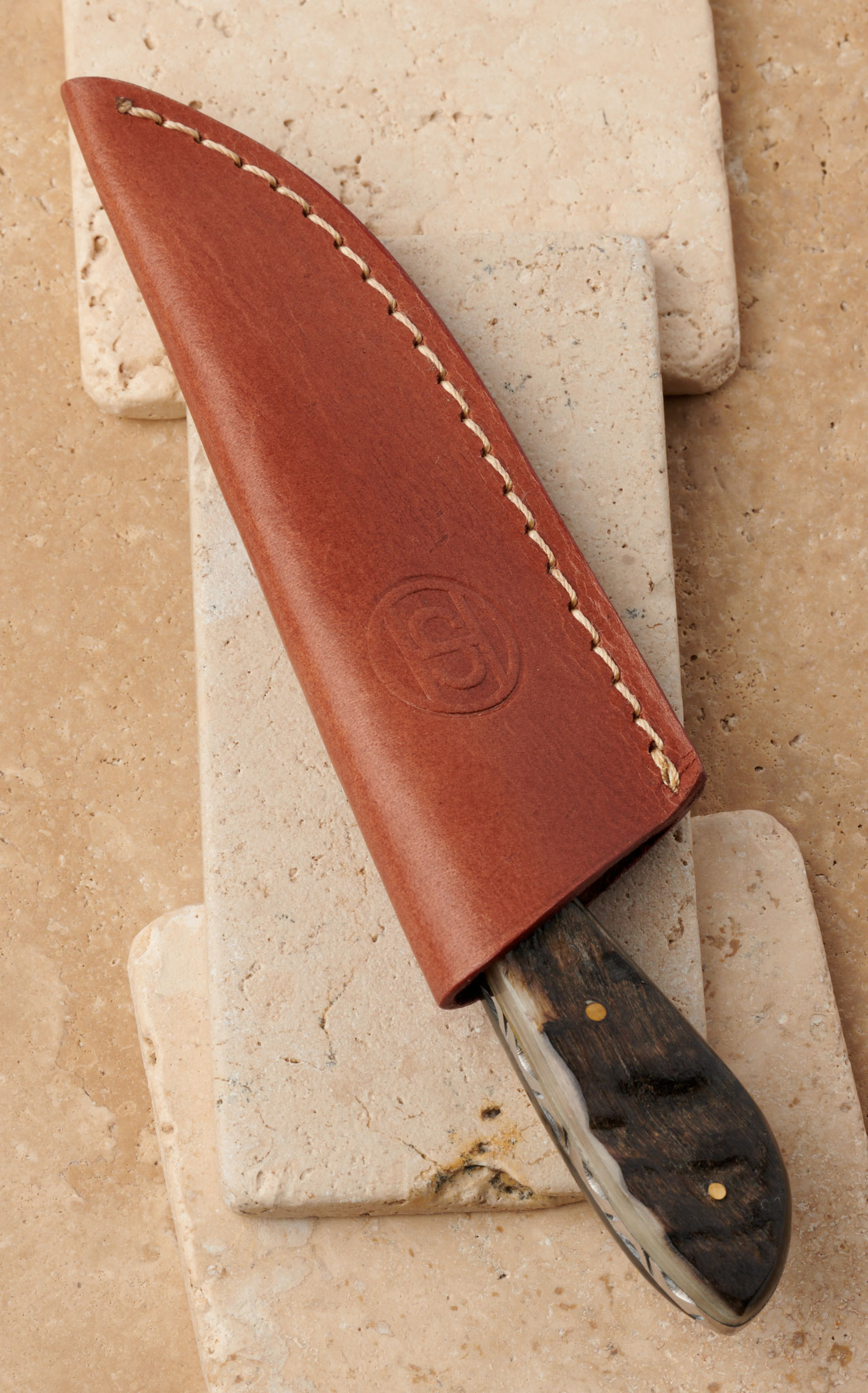 Circle SH Cutlery Straight Blade Surgical Steel & Ram Horn Handle Knife with Leather Sheath - Image 4