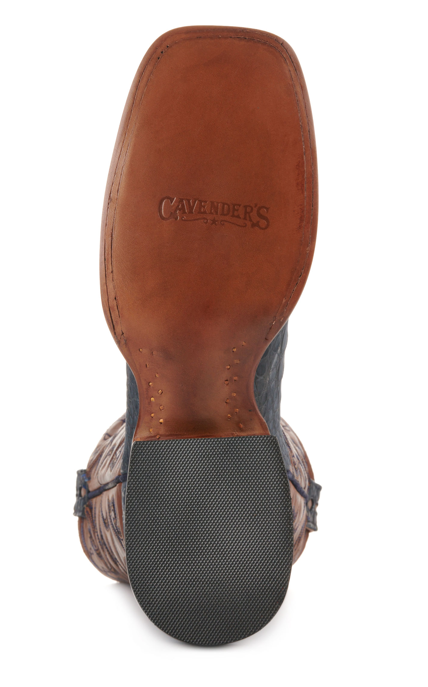 Cavender's Men's Brown and Blue Sueded Caiman Wide Square Toe Exotic Cowboy Boots - Image 1
