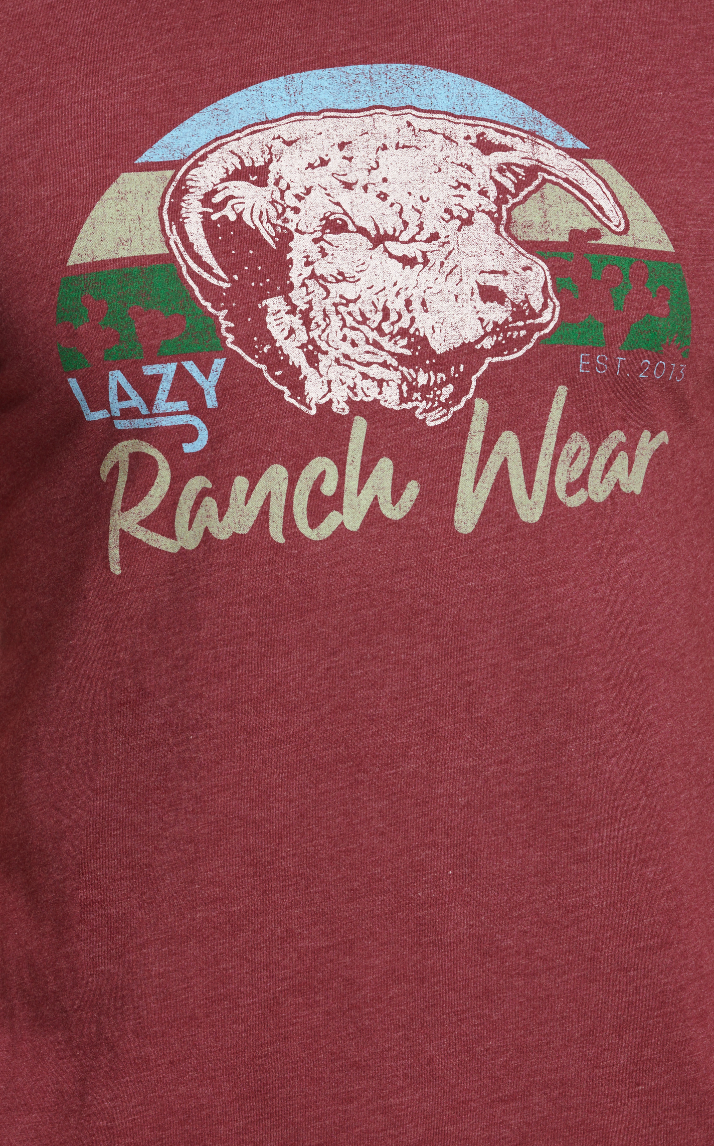 Lazy J Men's Maroon Circular Bull Logo Graphic Short Sleeve T-Shirt - Image 1