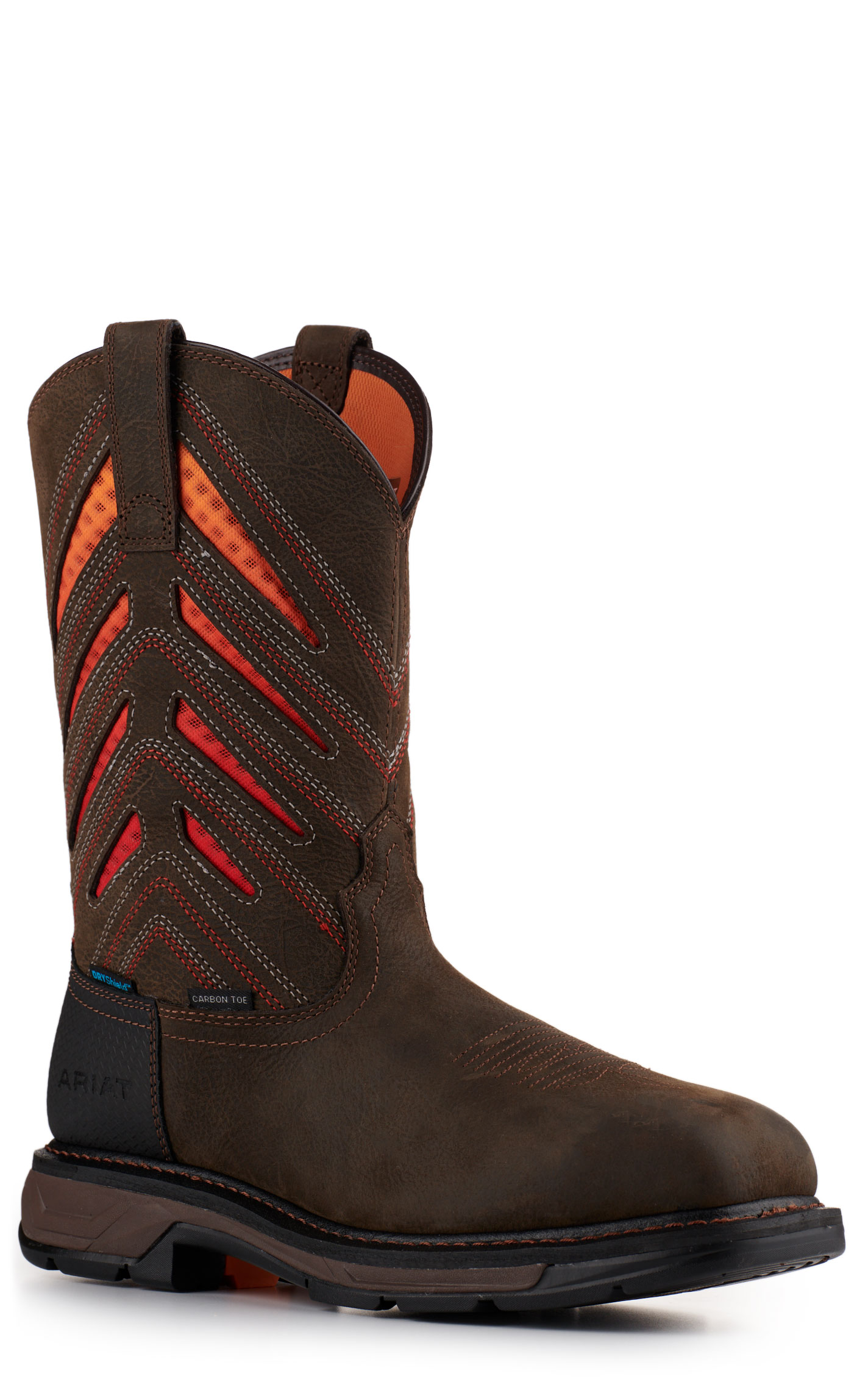 Ariat Men's WorkHog XT Dark Brown with Orange VentTEK Wide Square Composite Toe Work Boots - Image 1