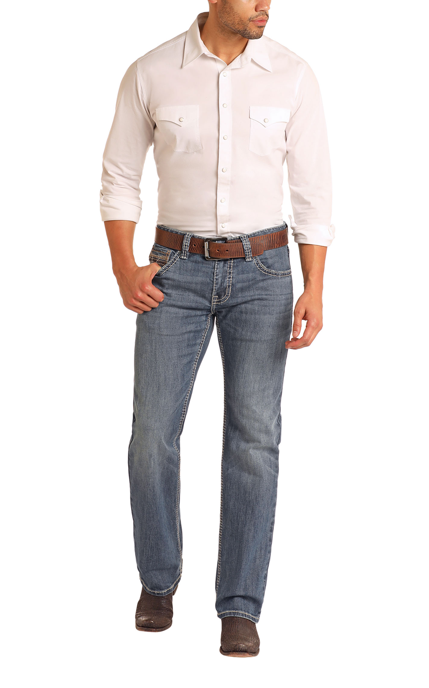 Rock & Roll Denim Men's Pistol Medium Wash Straight Jeans - Image 1