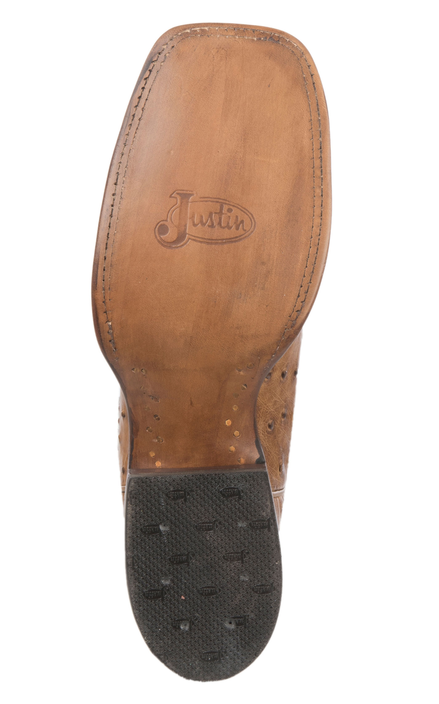 Justin Men's Pascoe Ivory and Antique Saddle Brown Full Quill Ostrich Wide Square Toe Exotic Cowboy Boots - Image 1