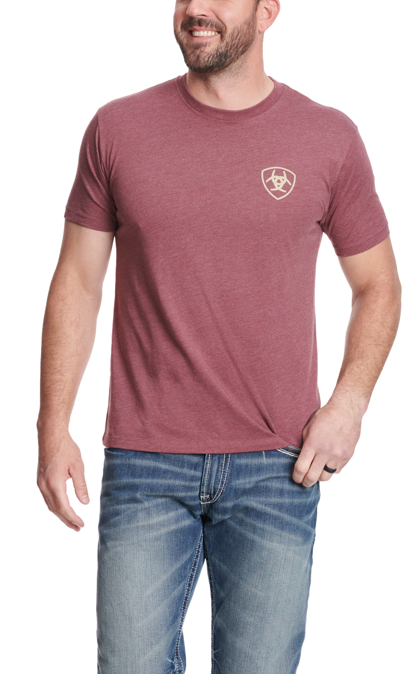 Ariat Men's Burgundy & Colorful Aztec Logo Graphic Short Sleeve T-Shirt - Image 1