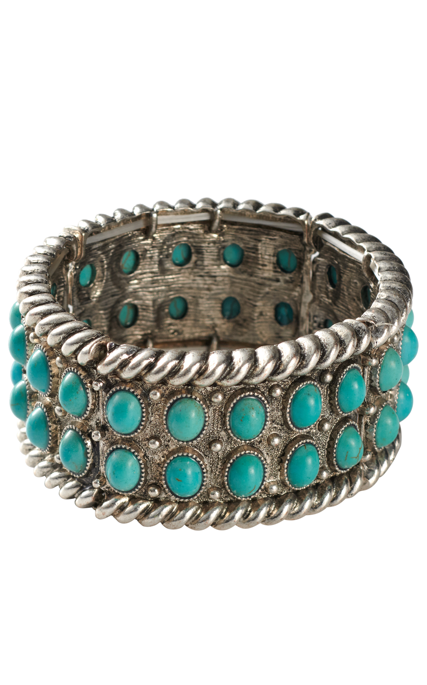 806 by Pink Panache Silver & Turquoise Stone Rope Cuff Bracelet - Image 1