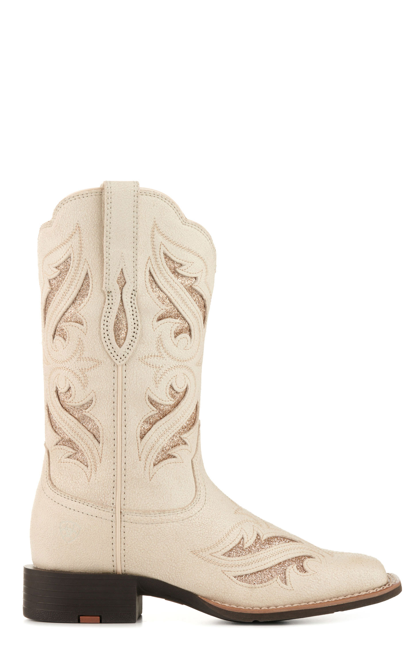 Ariat Women's Round Up Bliss Distressed Ivory with Gold Glitter Wide Square Toe Cowboy Boots - Image 1