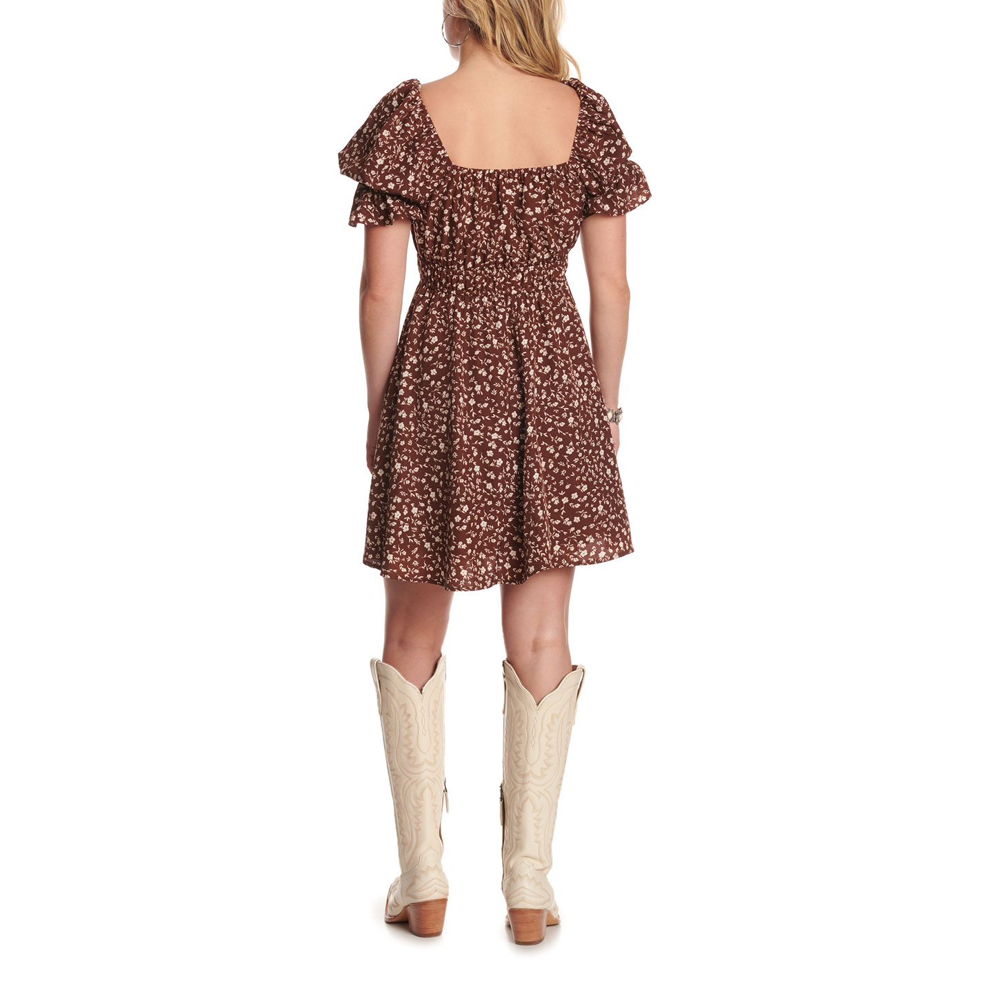 Yura Women's Brown Puff Sleeve Floral Print Dress - Image 1