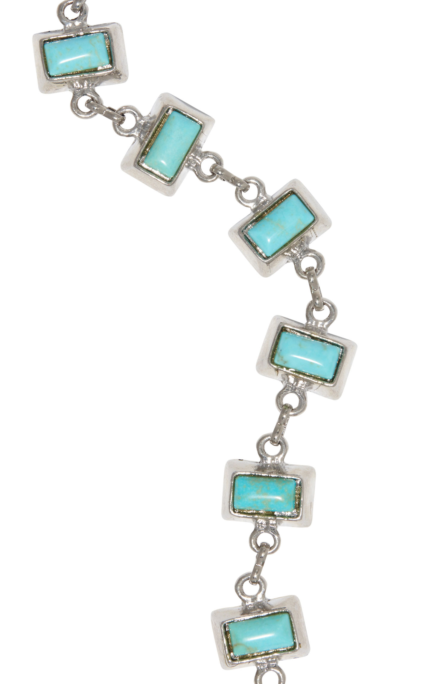 Rockin' C Silver & Turquoise Rectangle Stone Chain Bracelet - Image 1