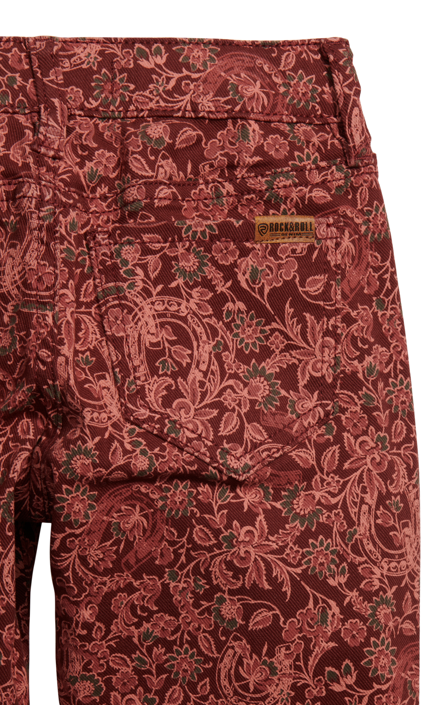 Rock & Roll Denim Girl's Burgundy & Floral Horseshoe Button Flare Leg Jeans - Image 1