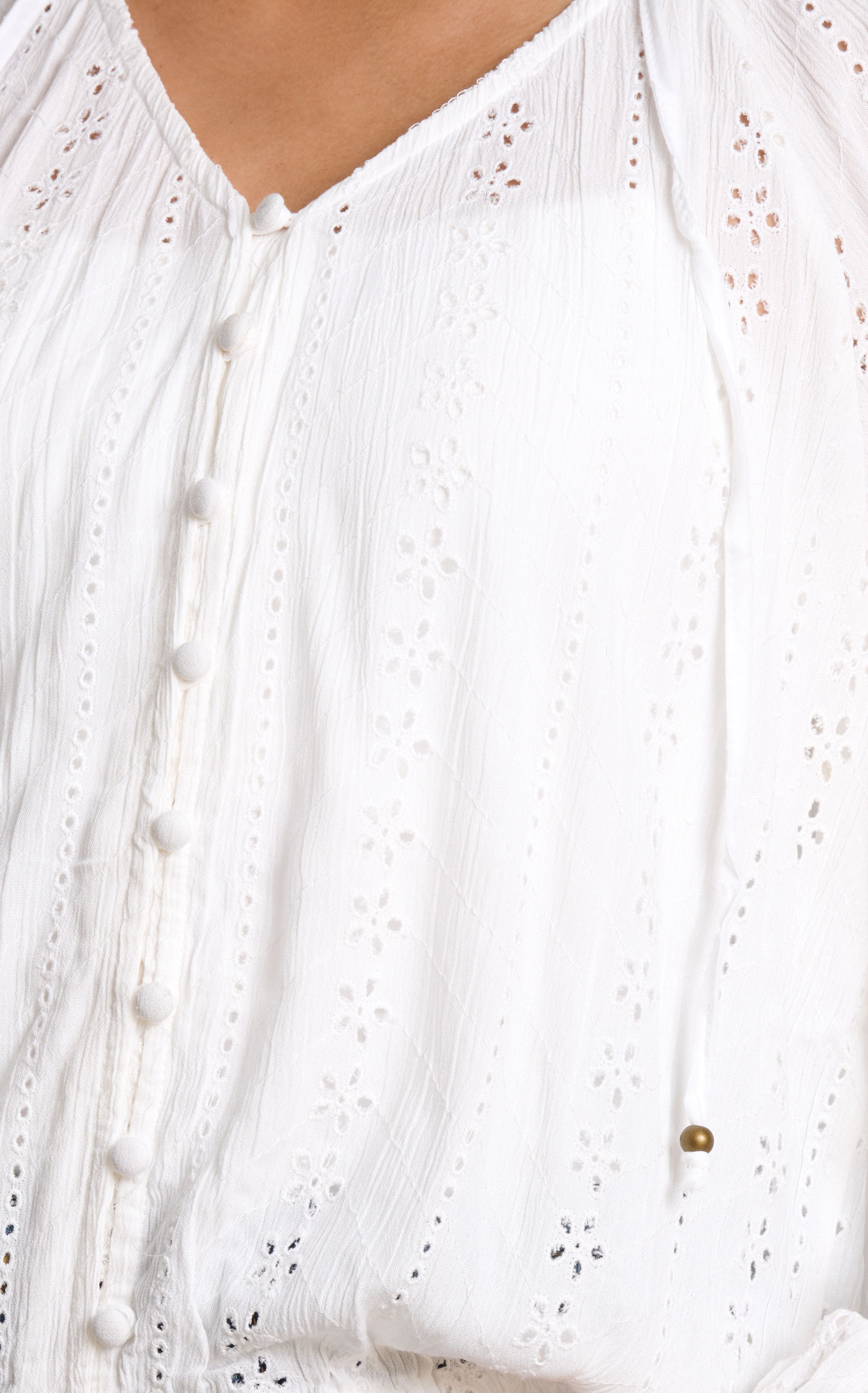 Angie Women's White Button Front Eyelet Top - Image 1