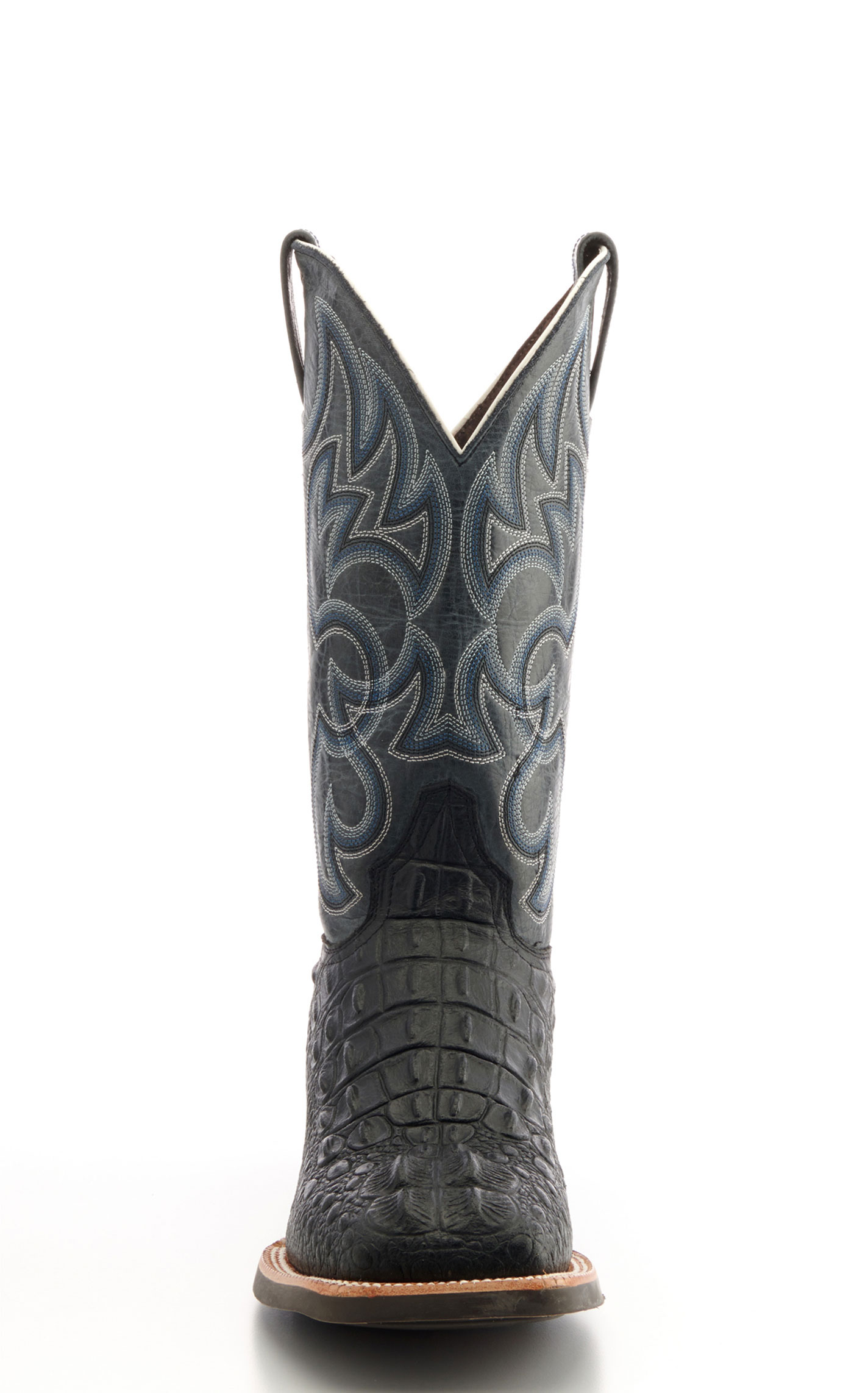 Cavender's Men's Intrepid Black Hornback Alligator Print and Gray Wide Square Toe Cowboy Boot - Image 1
