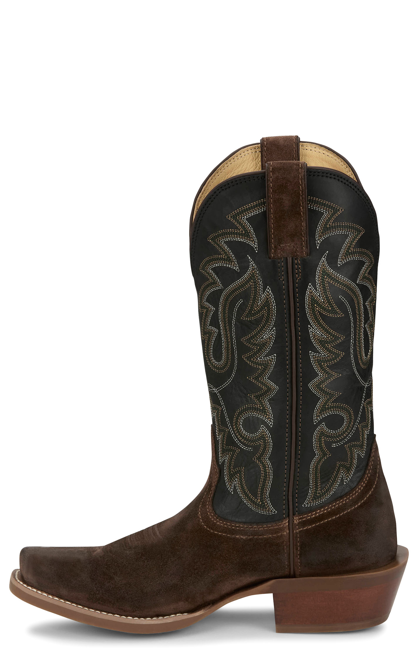 Justin Men’s Frontier Brown Suede & Black Goat Punchy Toe Cowboy Boots - Image 1