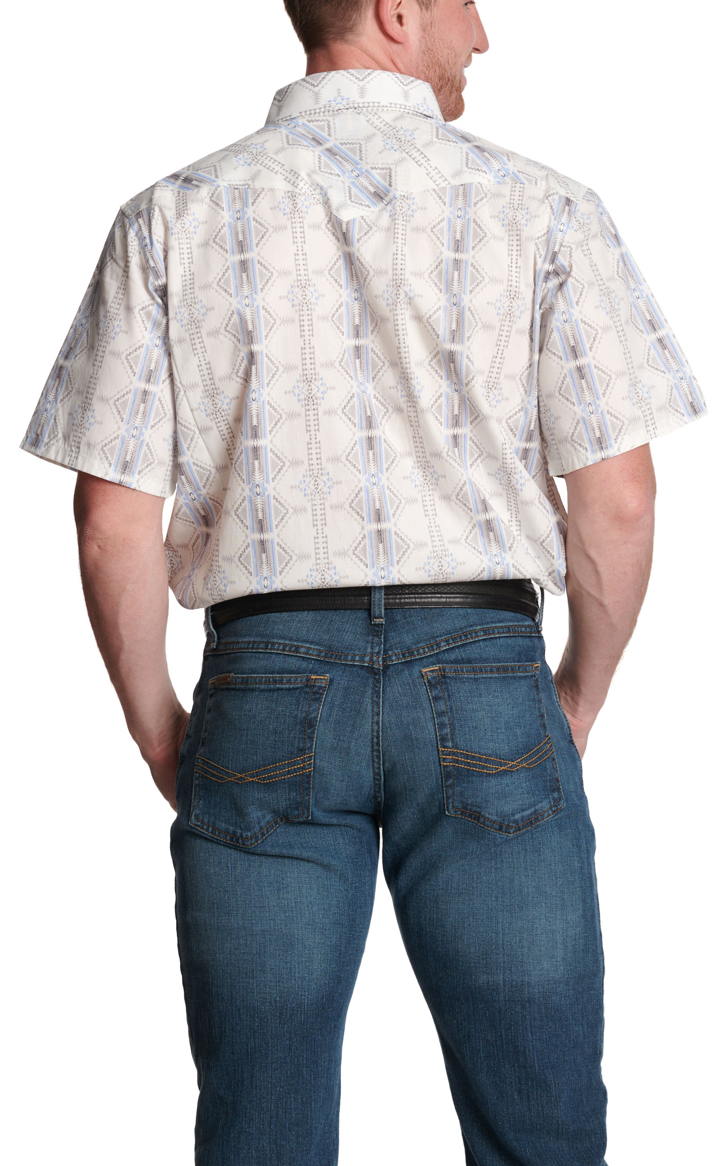 Panhandle Slim Men's Cream & Multi Aztec Print Short Sleeve Western Shirt - Image 1