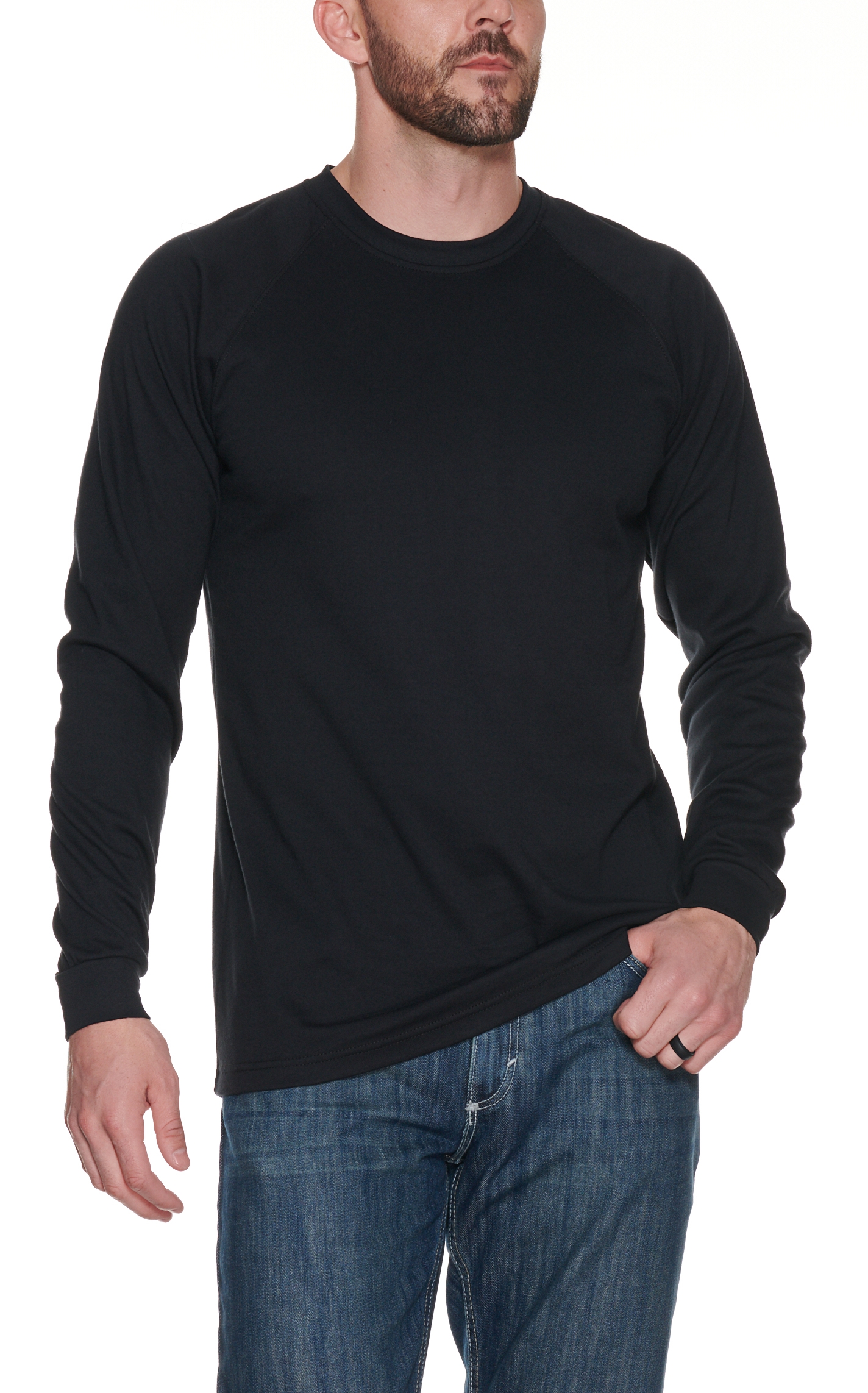 Forge Workwear Men's Black With American Flag Graphic FR Long Sleeve Work T-Shirt - Image 1