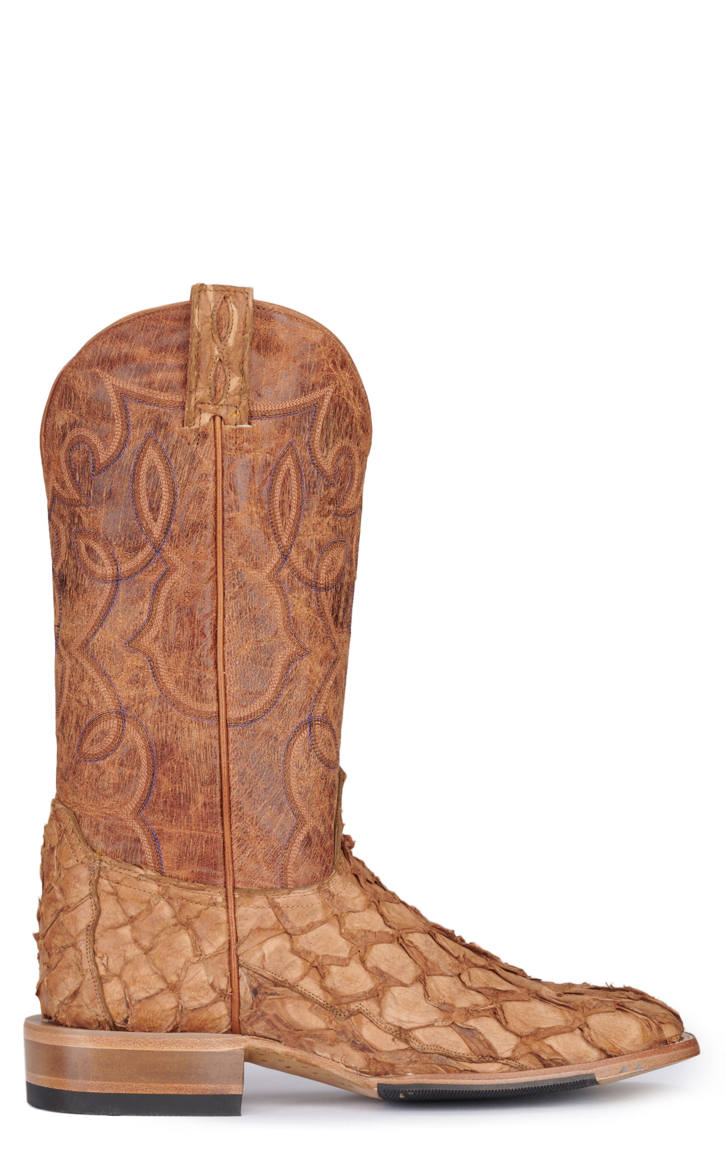 Cavender's Men's Nut Brown and Saddle Pirarucu Wide Square Toe Exotic Cowboy Boots - Image 1