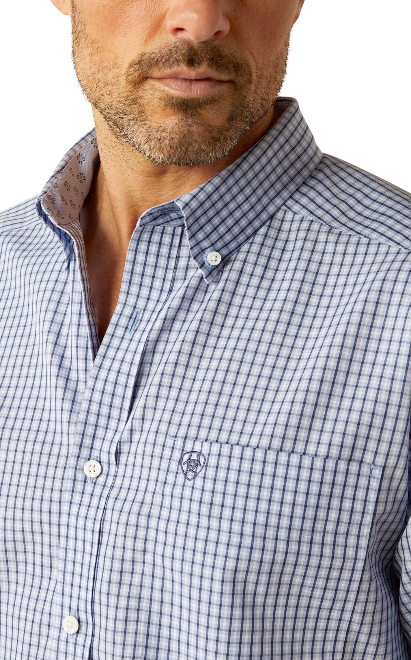 Ariat Men's Ozzy Blue & White Plaid Western Shirt - Image 1