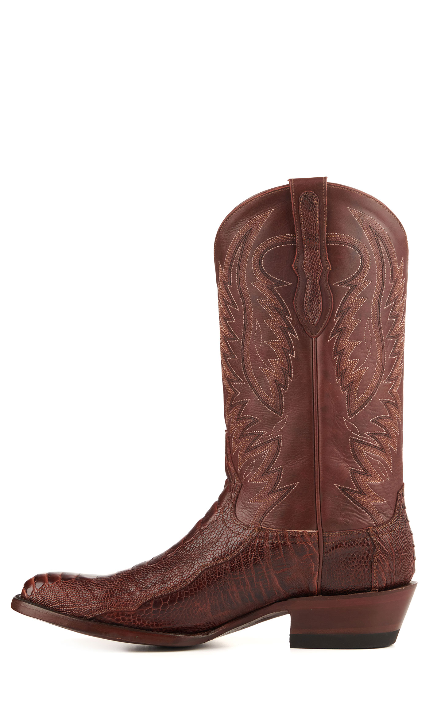 Cavender's Men's Brandy Ostrich Leg R-Toe Exotic Cowboy Boots - Image 1