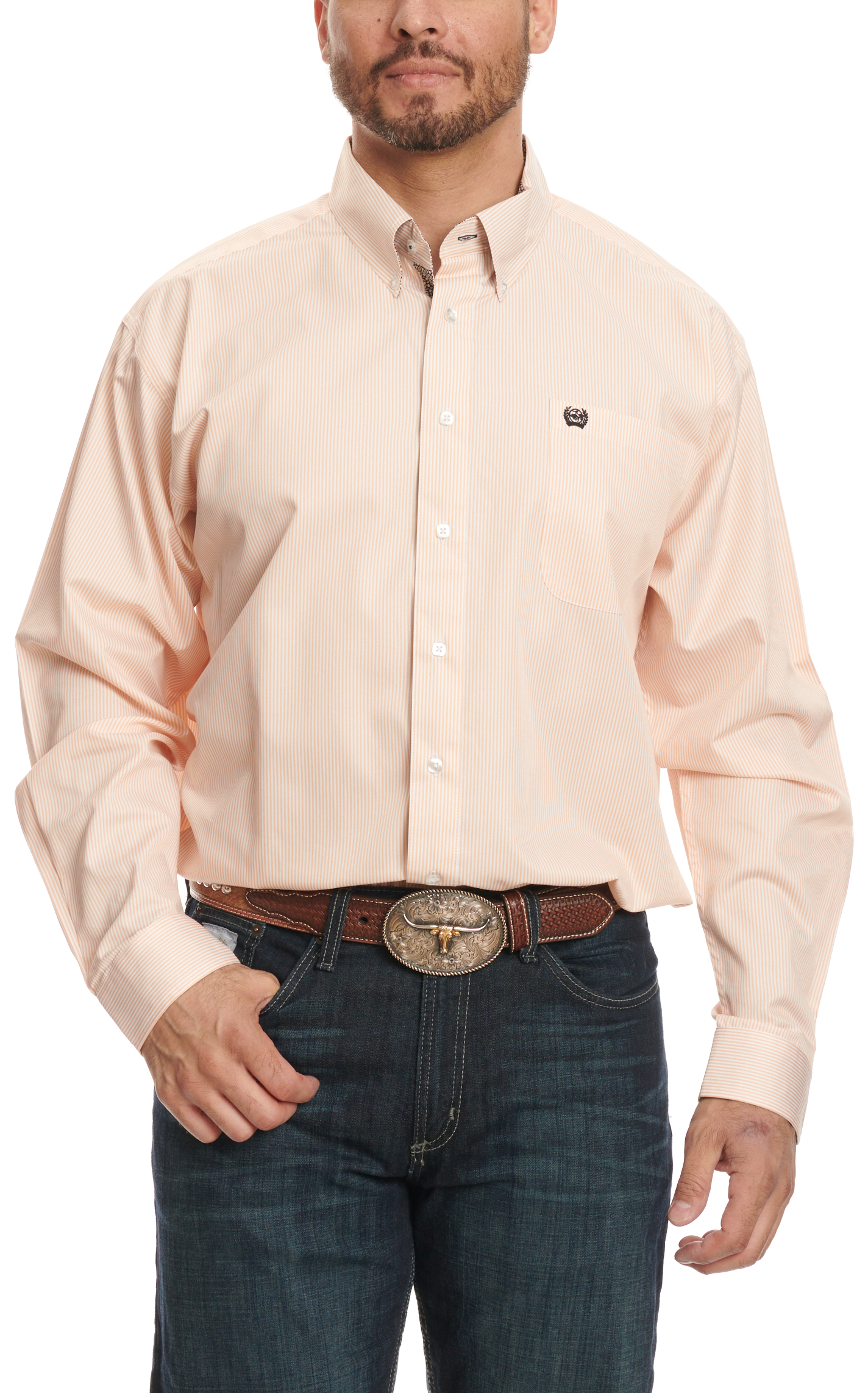 Cinch Men's Coral & White TENCEL™ Striped Western Shirt - Image 1
