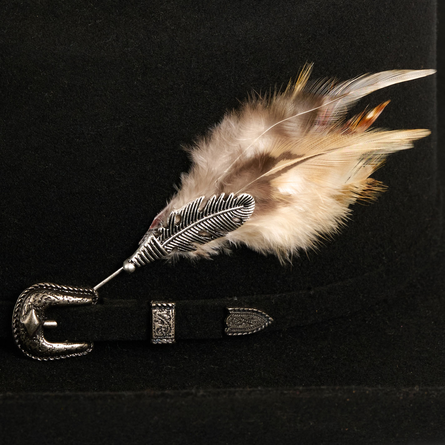 Cowgirl Confetti Beauteous Latte & Silver Feather Hat Pin - Image 1