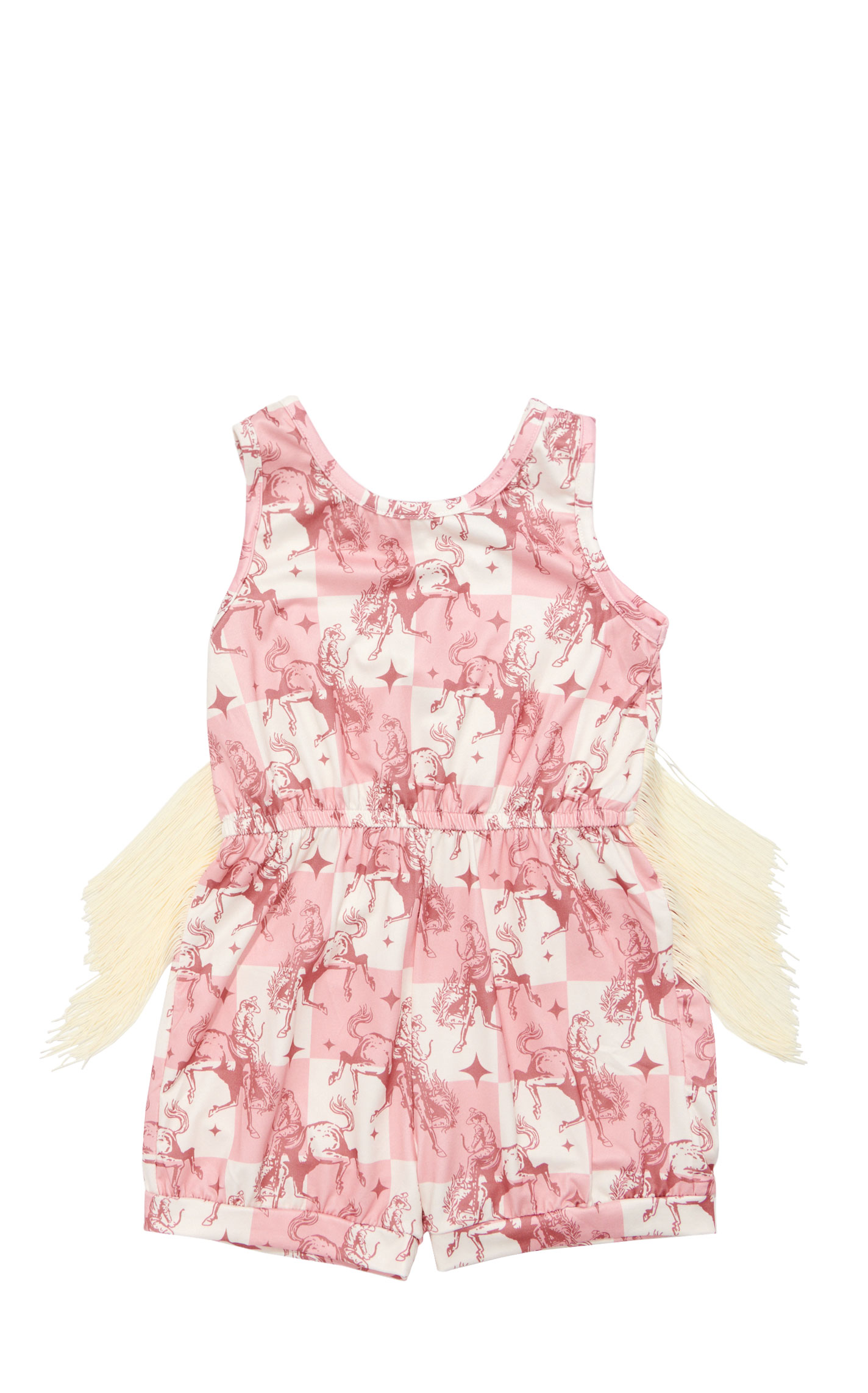 Shea Baby Girl's Pink Rodeo Rider Fringe Romper - Image 1