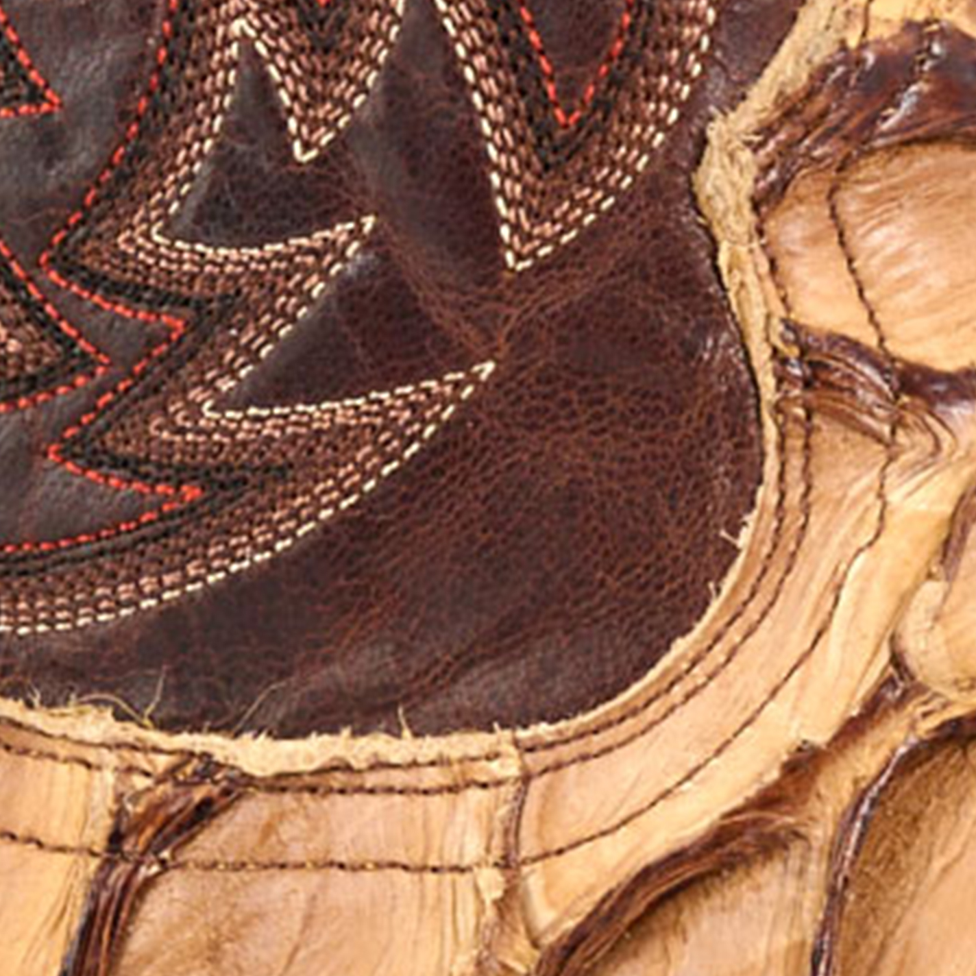 Cavender’s Men’s Brass and Caramel Pirarucu Wide Square Toe Exotic Cowboy Boots - Image 1