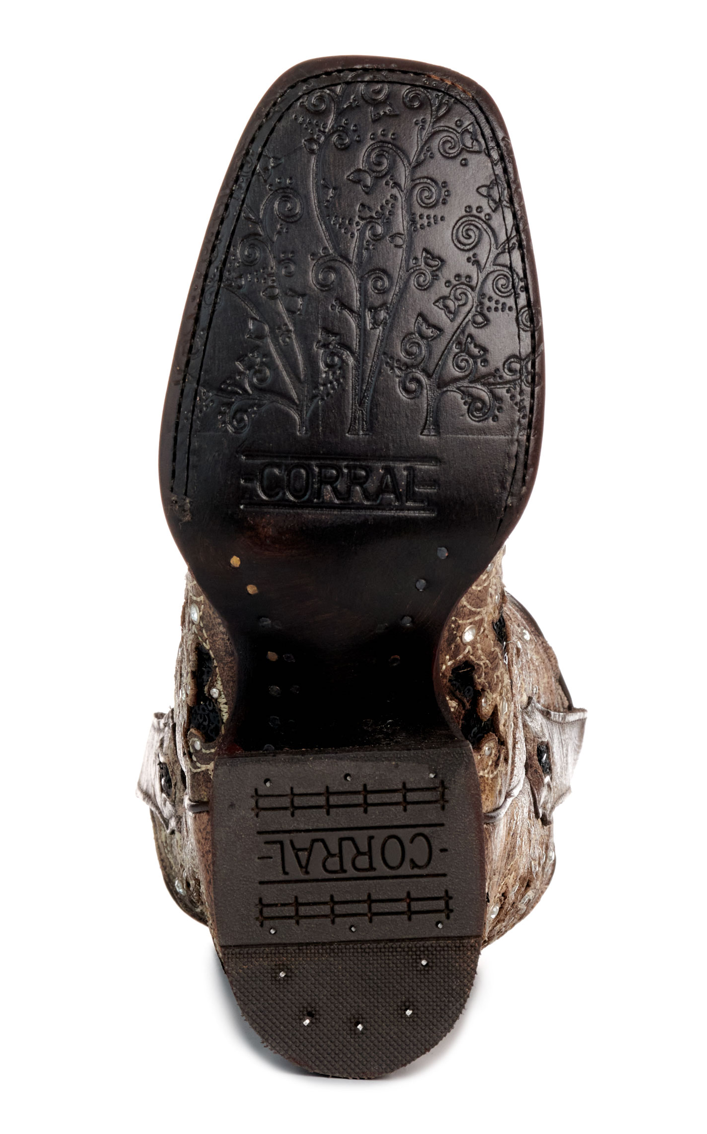 Corral Women's Brown with Black Glitter & Crystals Inlay Square Toe Cowboy Boots - Image 1